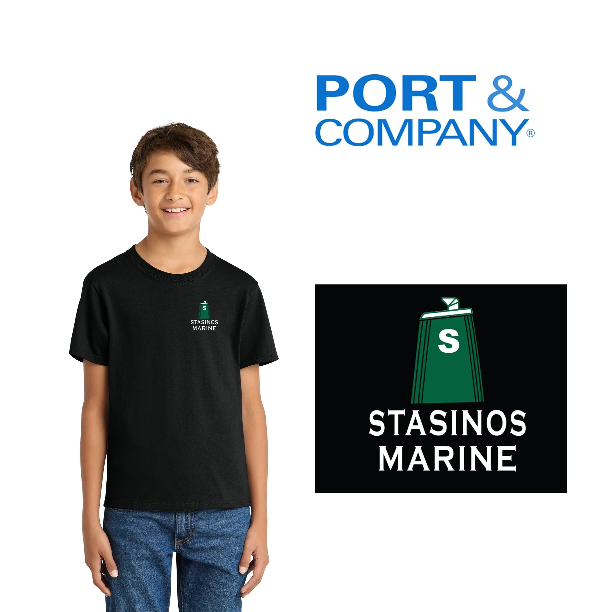Stasinos Marine Port & Co™ Youth Core Cotton Tee, Youth Unisex Fit, #PC54Y