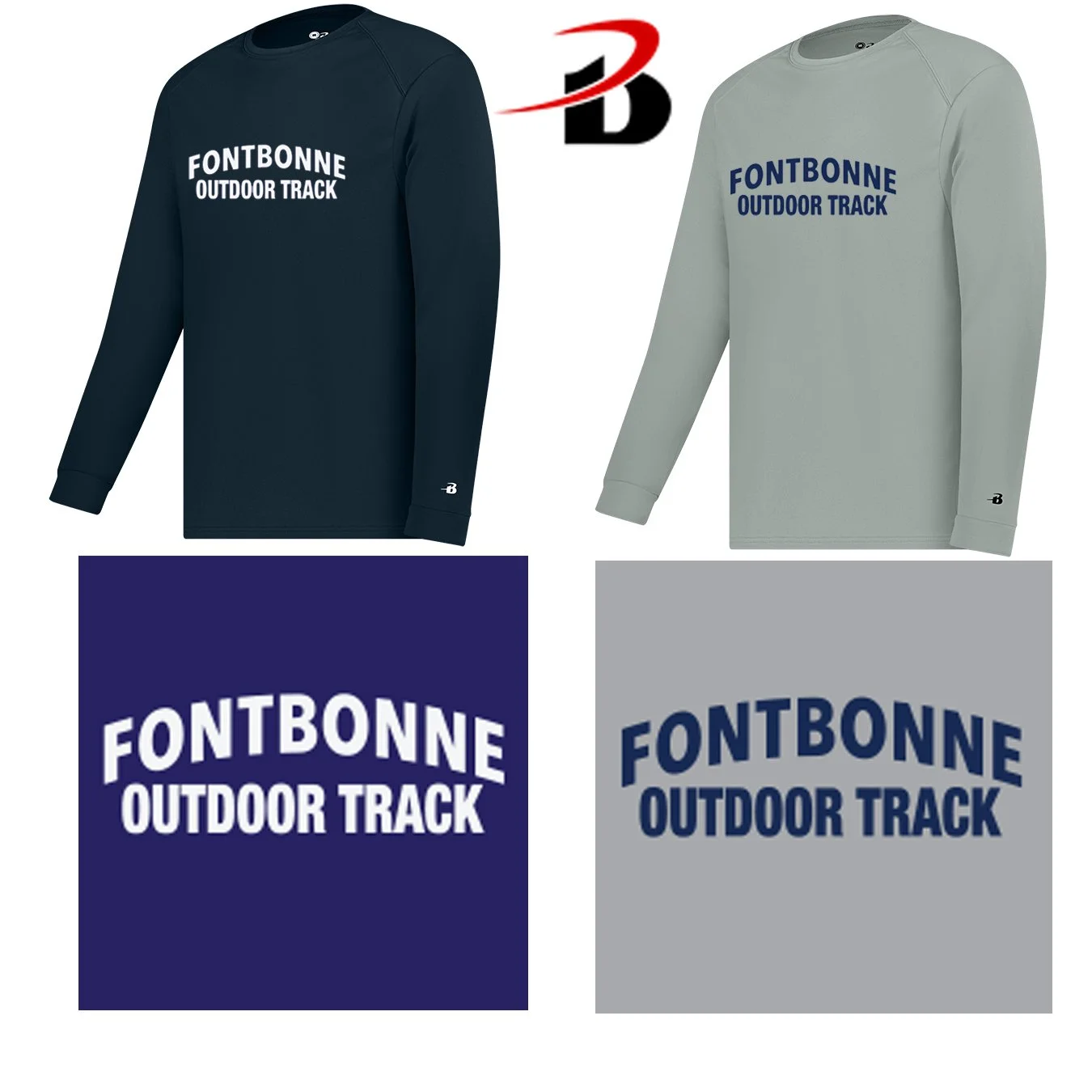 Fontbonne Academy Outdoor Track Badger Brand B-Core Men’s Performance Material Long Sleeve Tee, Men’s/Adult Unisex Fit, #410400