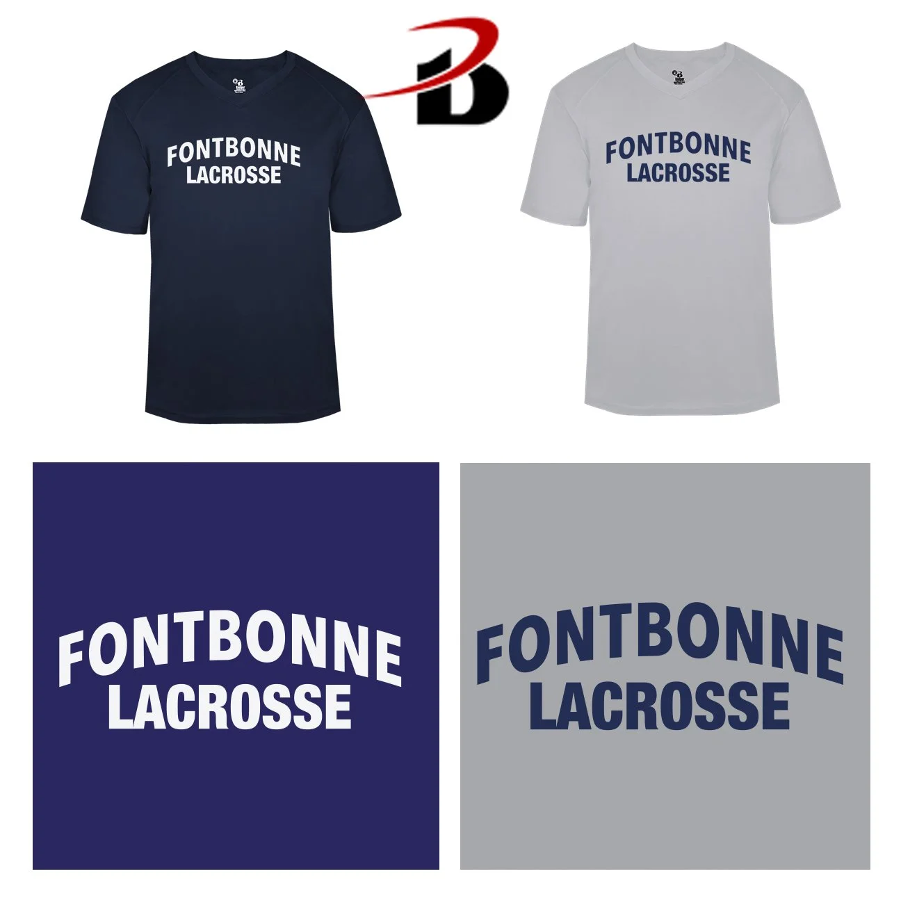 Fontbonne Academy Lacrosse Badger Brand B-Core Youth Unisex Performance Material V-Neck Tee, Youth Unisex Fit, #216200