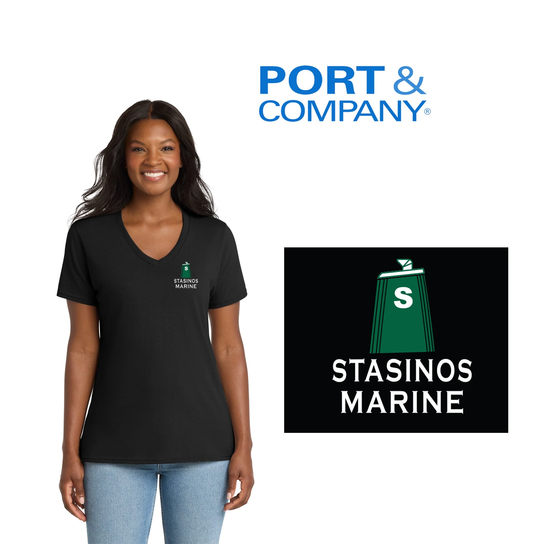 Stasinos Marine Port & Co™ Women's Core Cotton V-Neck Tee, Women’s Fit, #LPC54V