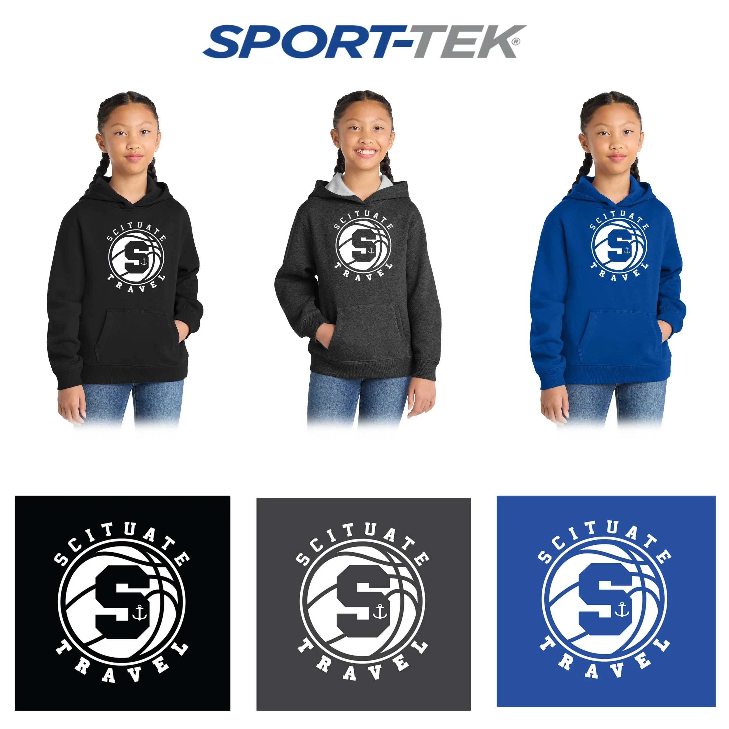 Scituate Basketball Association Sport-Tek® Youth Pullover Hooded Sweatshirt, Youth Unisex Fit, #YST254