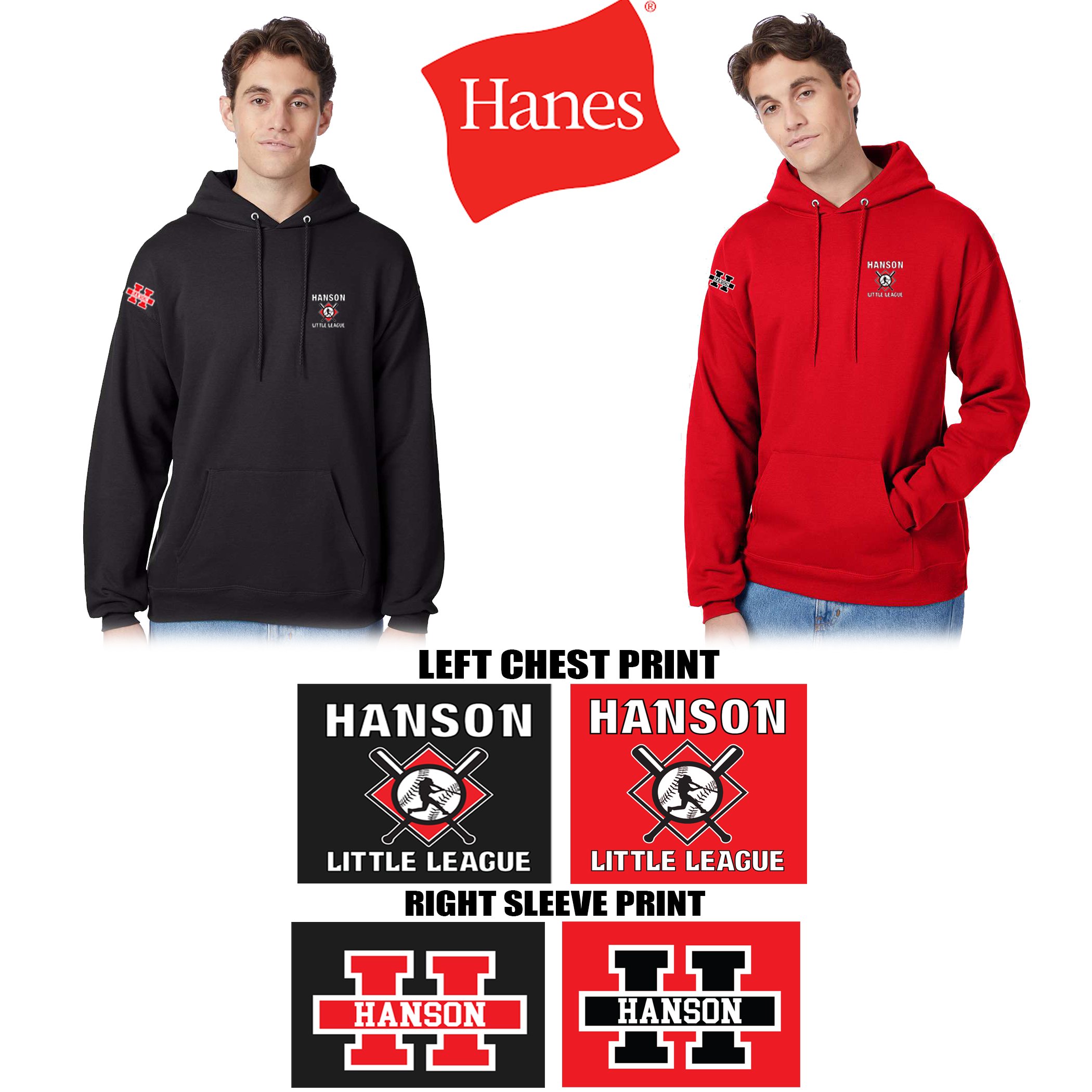 Hanson Little League Hanes Unisex EcoSmart® Hooded Sweatshirt, Adult Unisex Fit, #P170