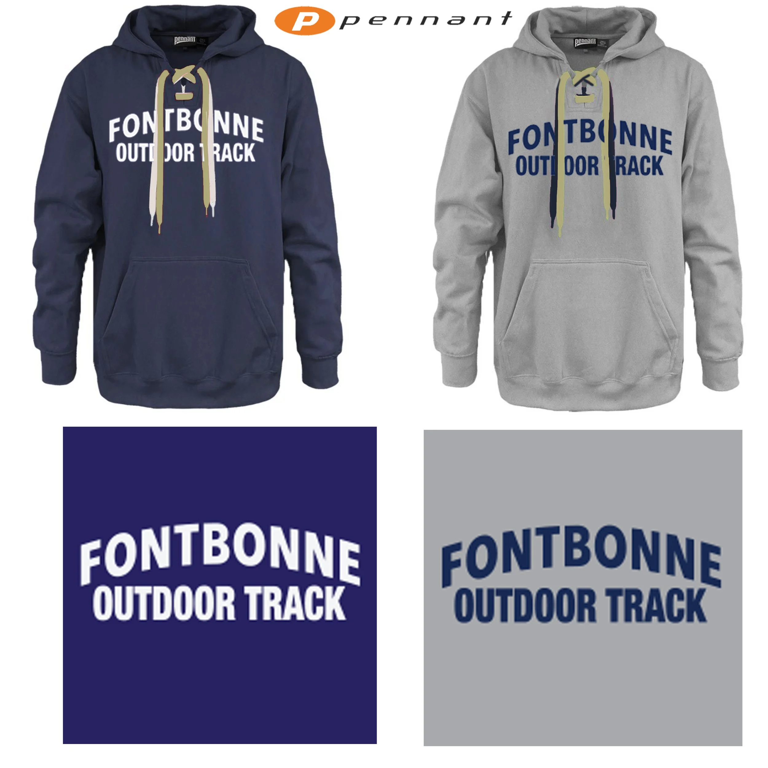 Fontbonne Academy Outdoor Track Pennant Brand Deluxe 715 Faceoff 2-lace Hoodie, Adult Unisex Fit (Incl. XXS), #715