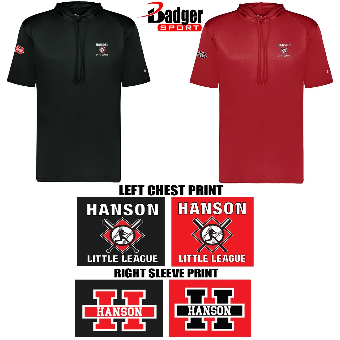 Hanson Little League Badger Sport B-CORE SHORT SLEEVE HOODIE, Performance Material, Adult Men’s Fit, #412300