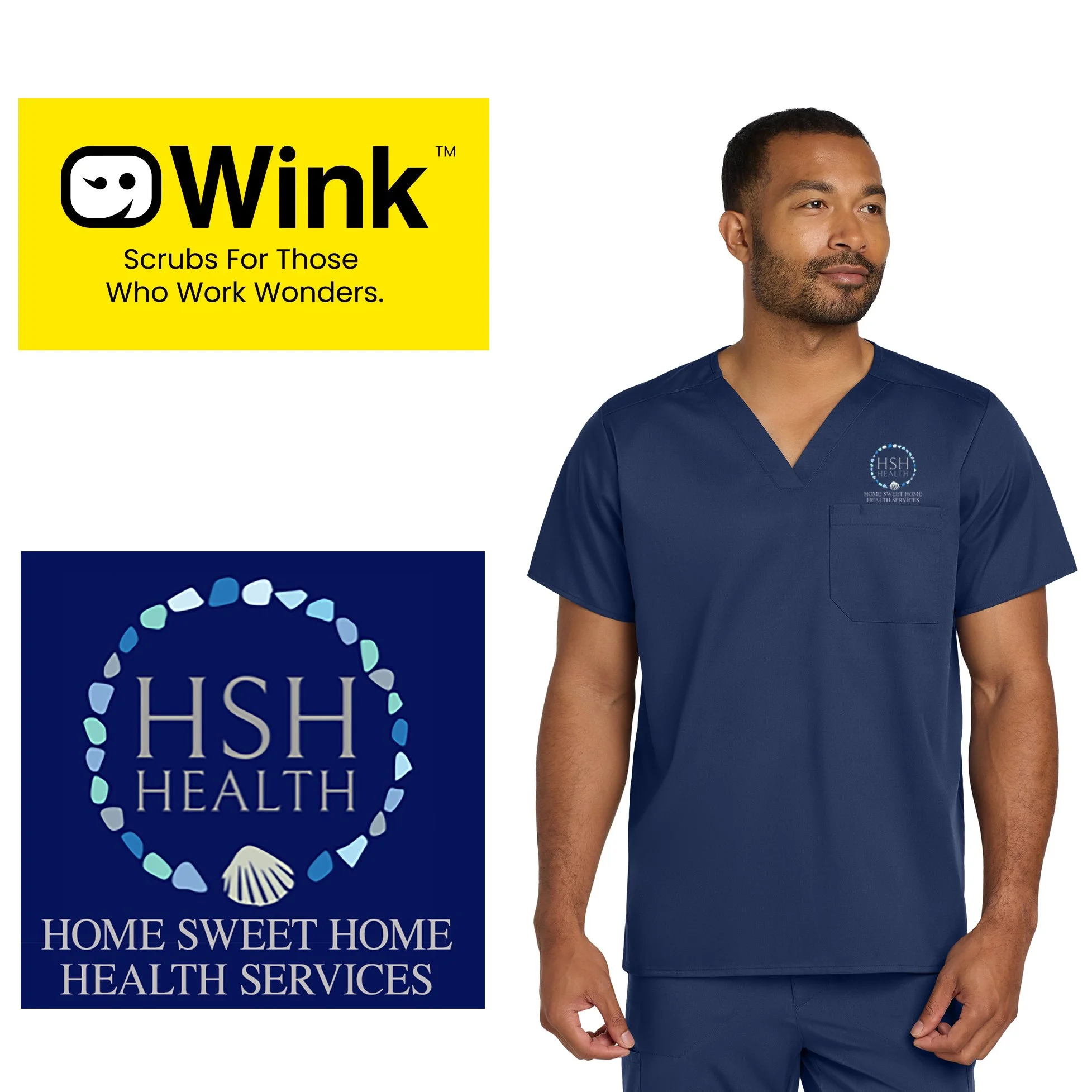 Home Sweet Home Health Services Wink® Unisex WorkFlex Chest Pocket V-Neck Top, Unisex Adult Fit, #WW3160