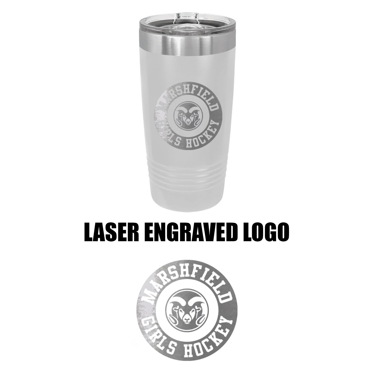 Marshfield High School Girls Hockey Tumbler, 20 Ounce, With Slide Lid, White, #LTM7257