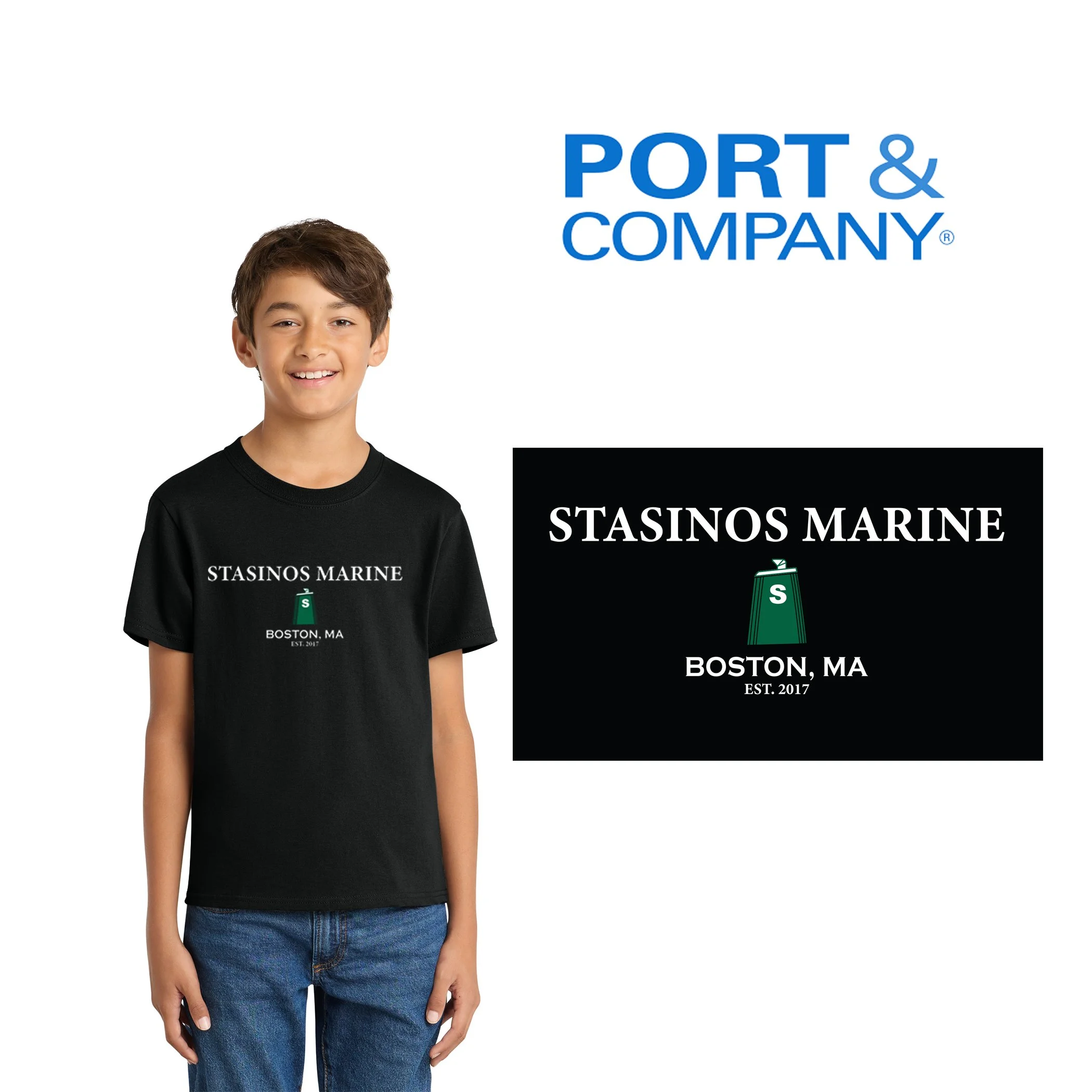 Stasinos Marine Port & Co™ Youth Core Cotton Tee, BOSTON, MA EST. 2017 Edition, Youth Unisex Fit, #PC54Y