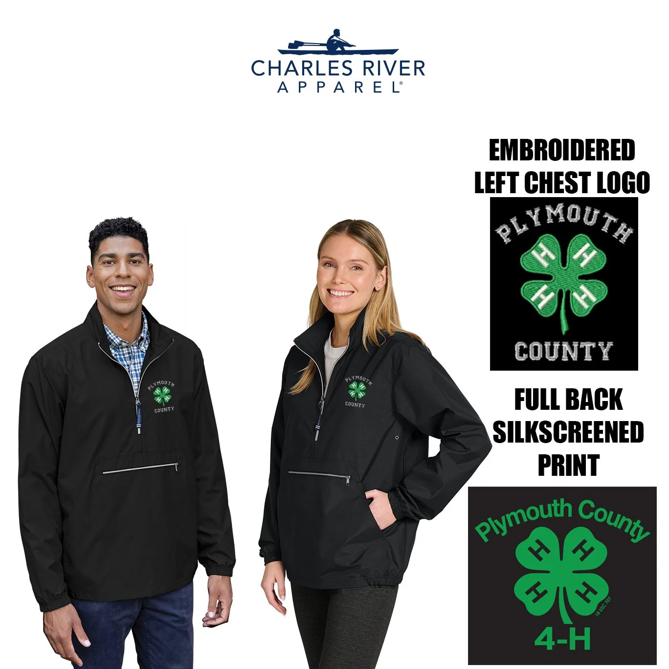 Plymouth County 4-H Swag Charles River Riverbank Pack-N-Go Pullover, Adult Unisex, #1402