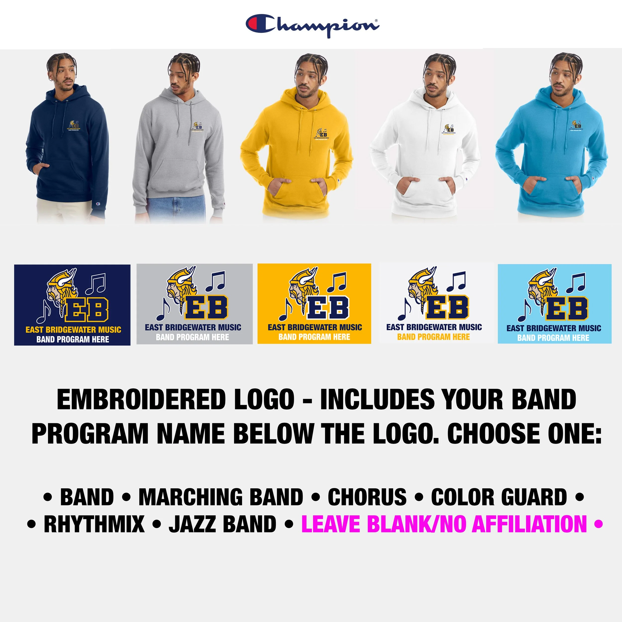 East Bridgewater Music Parents Association Champion Unisex Powerblend® Hooded Sweatshirt, Adult Fit, - S700