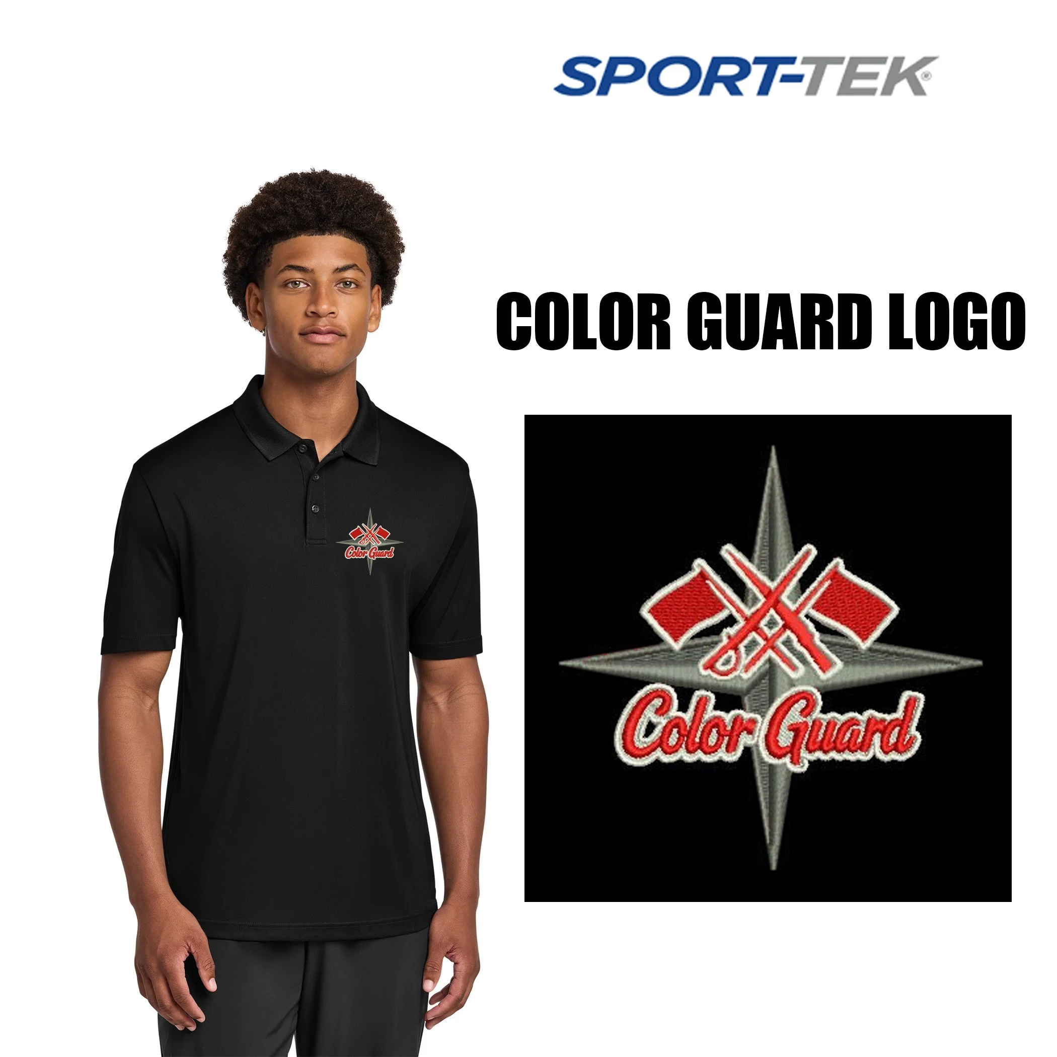 North Star Drum & Bugle Corps Sport-Tek® PosiCharge® Re-Compete Polo, COLOR GUARD logo, Adult Unisex/Men’s Fit, #ST725
