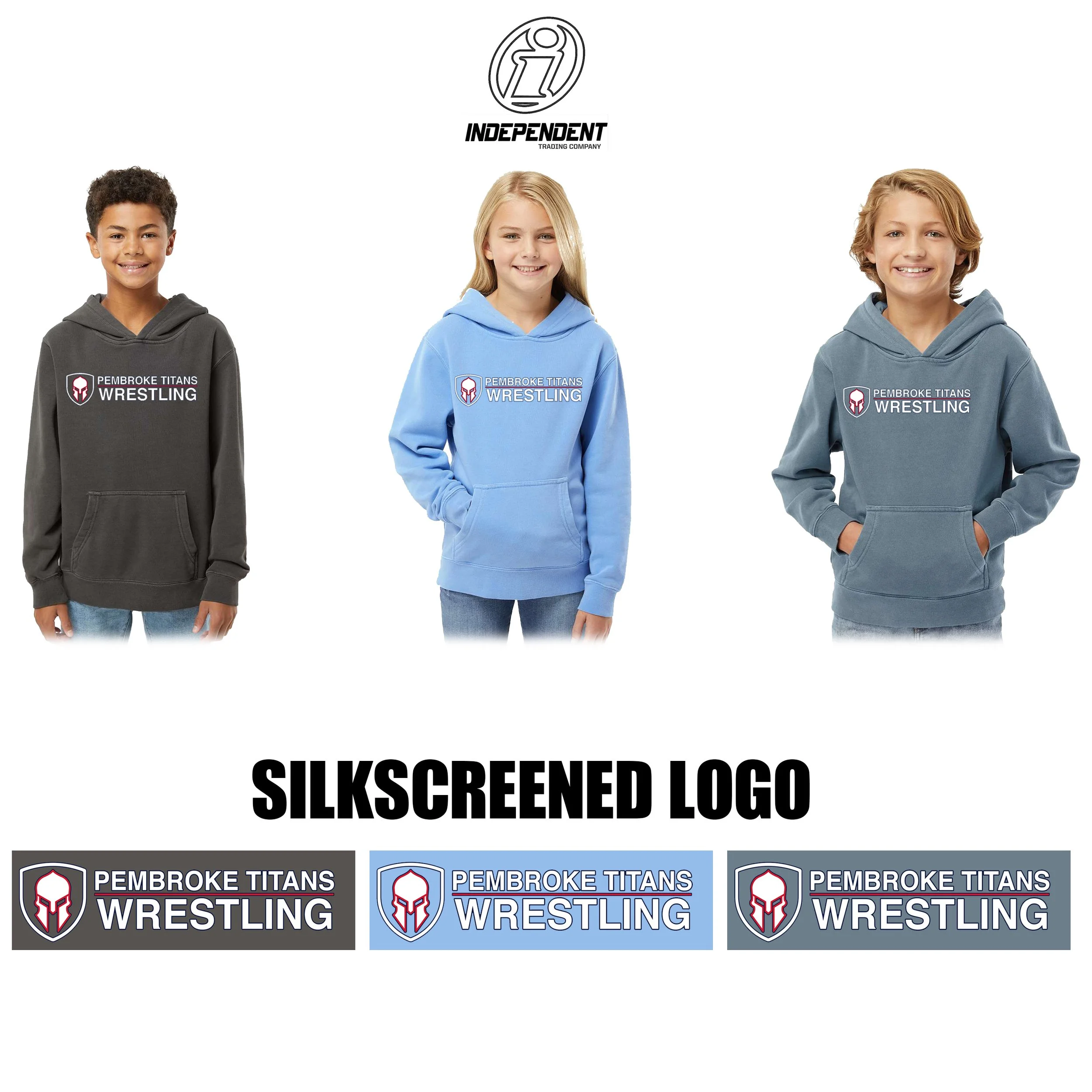 Pembroke Titans Youth Wrestling Independent Trading Co. Youth Midweight Pigment-Dyed Hooded Sweatshirt, SILKSCREENED, Youth Unisex Fit, #PRM1500Y