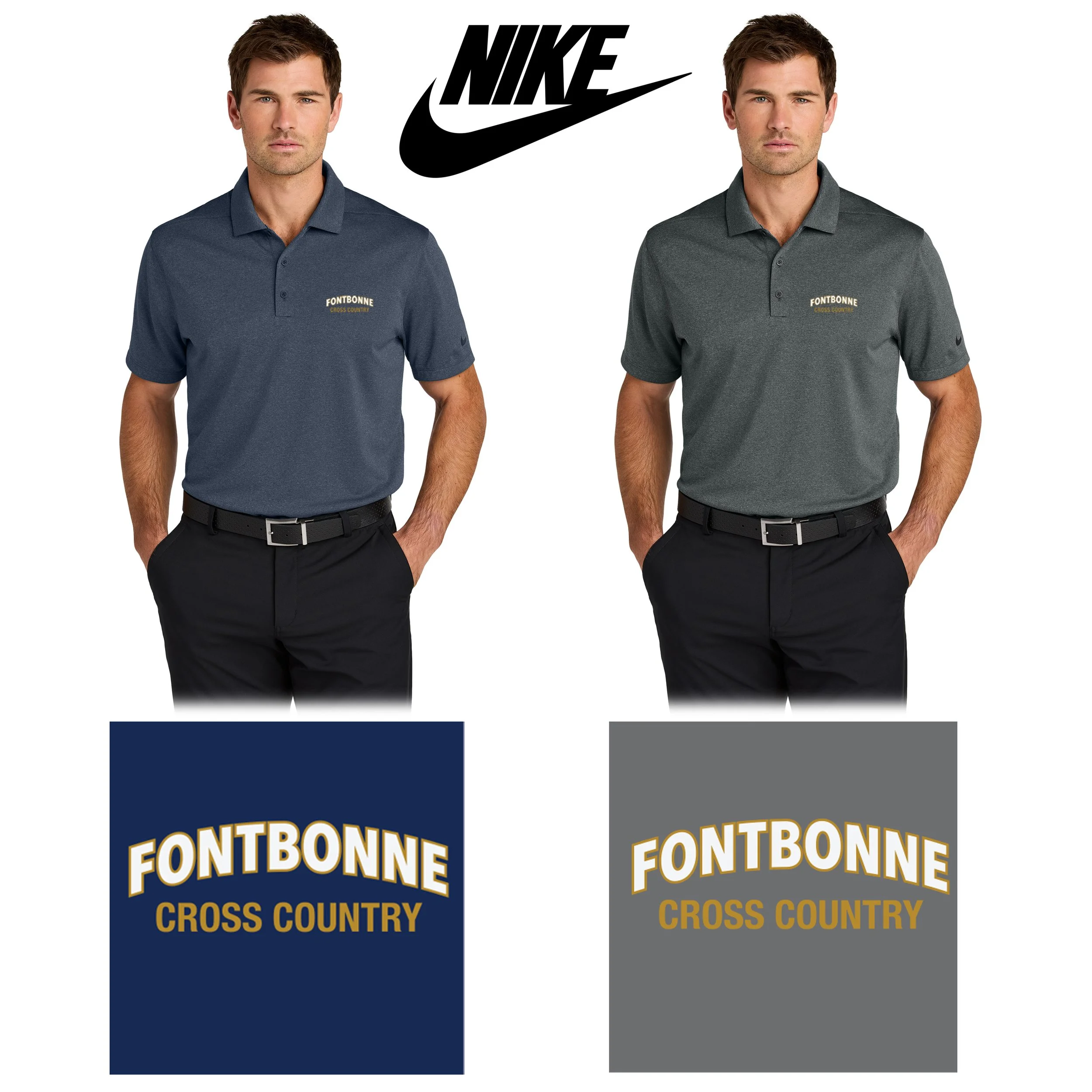 Fontbonne Academy Cross Country Nike Dri-FIT Smooth Heather Polo, Men’s Fit, Embroidered, #NKFQ4794
