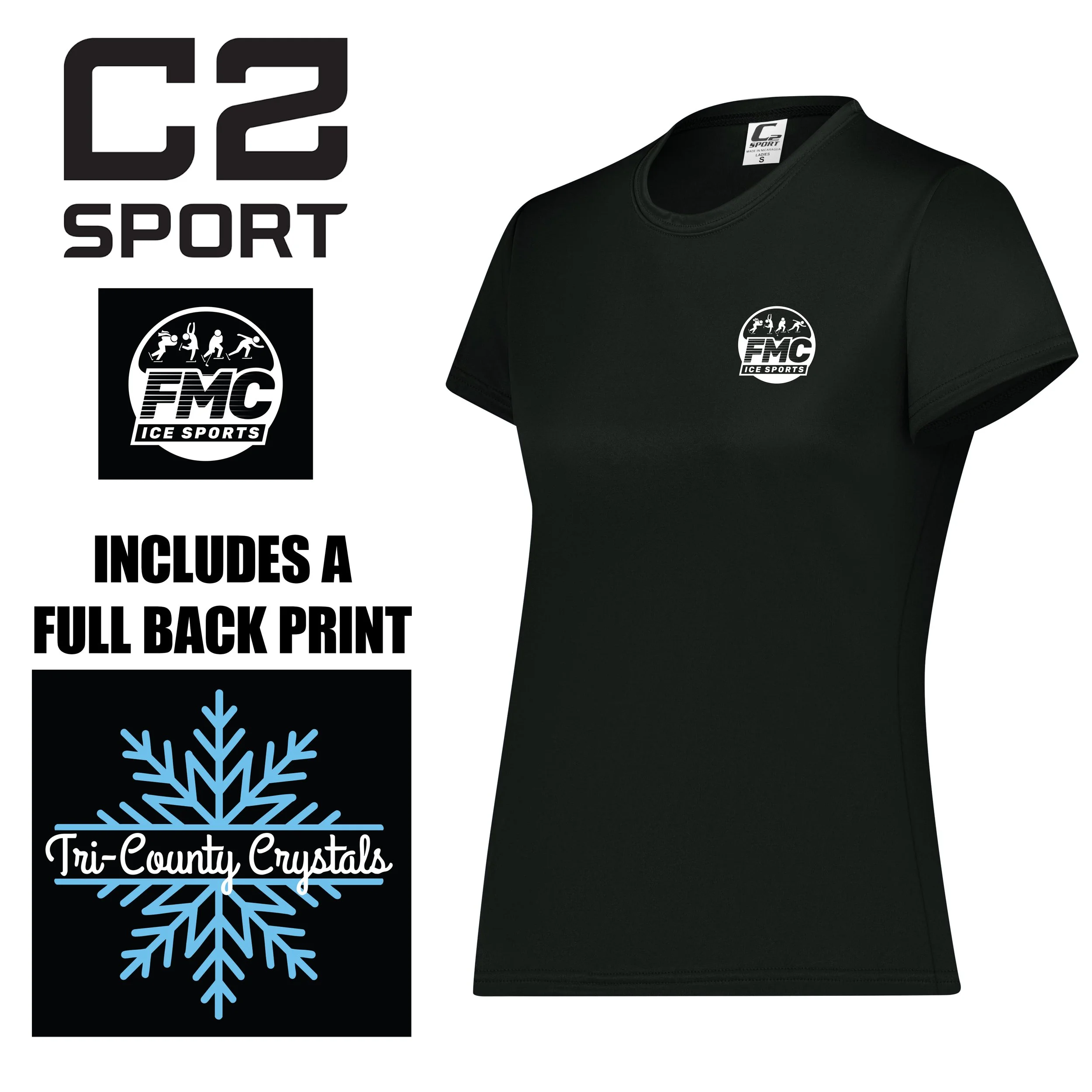 FMC Ice Sports Franklin C2 Sport Brand Ladies Short Sleeve Tee, women’s Fit, #560000