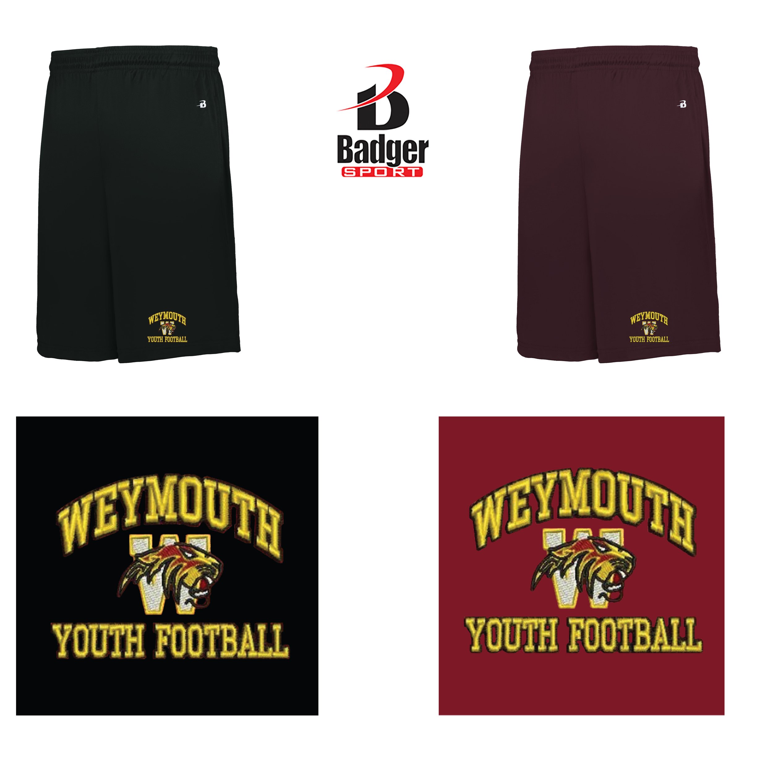 Weymouth Youth Football Badger Sport B-Core Pocketed Shorts, Adult Unisex/Men’s Fit, #411900