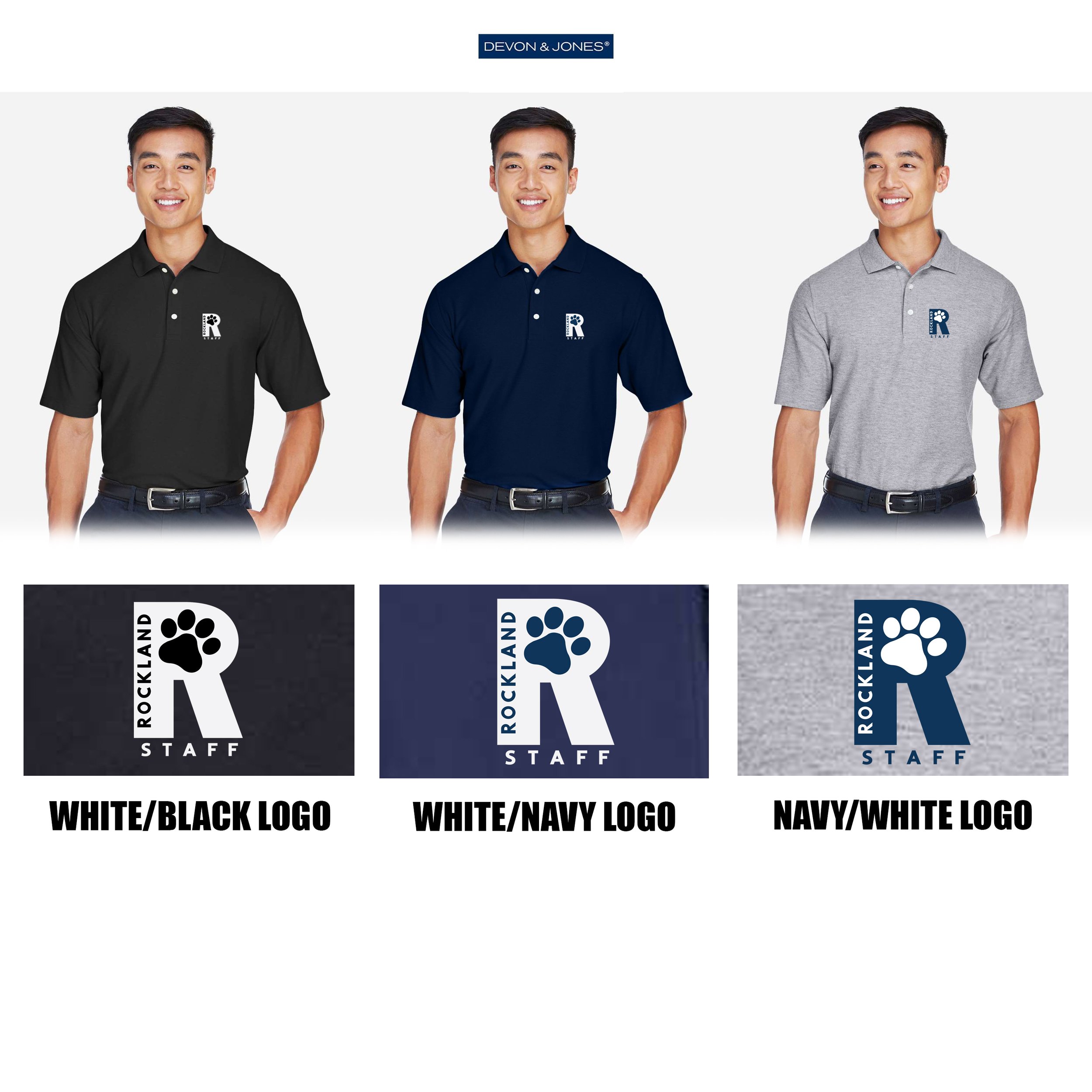 Rockland Staff Apparel RMS Sunshine (John W. Rogers Middle School) Devon & Jones Men's DRYTEC20™ Performance Polo, Adult Unisex/Men’s Fit, #DG150