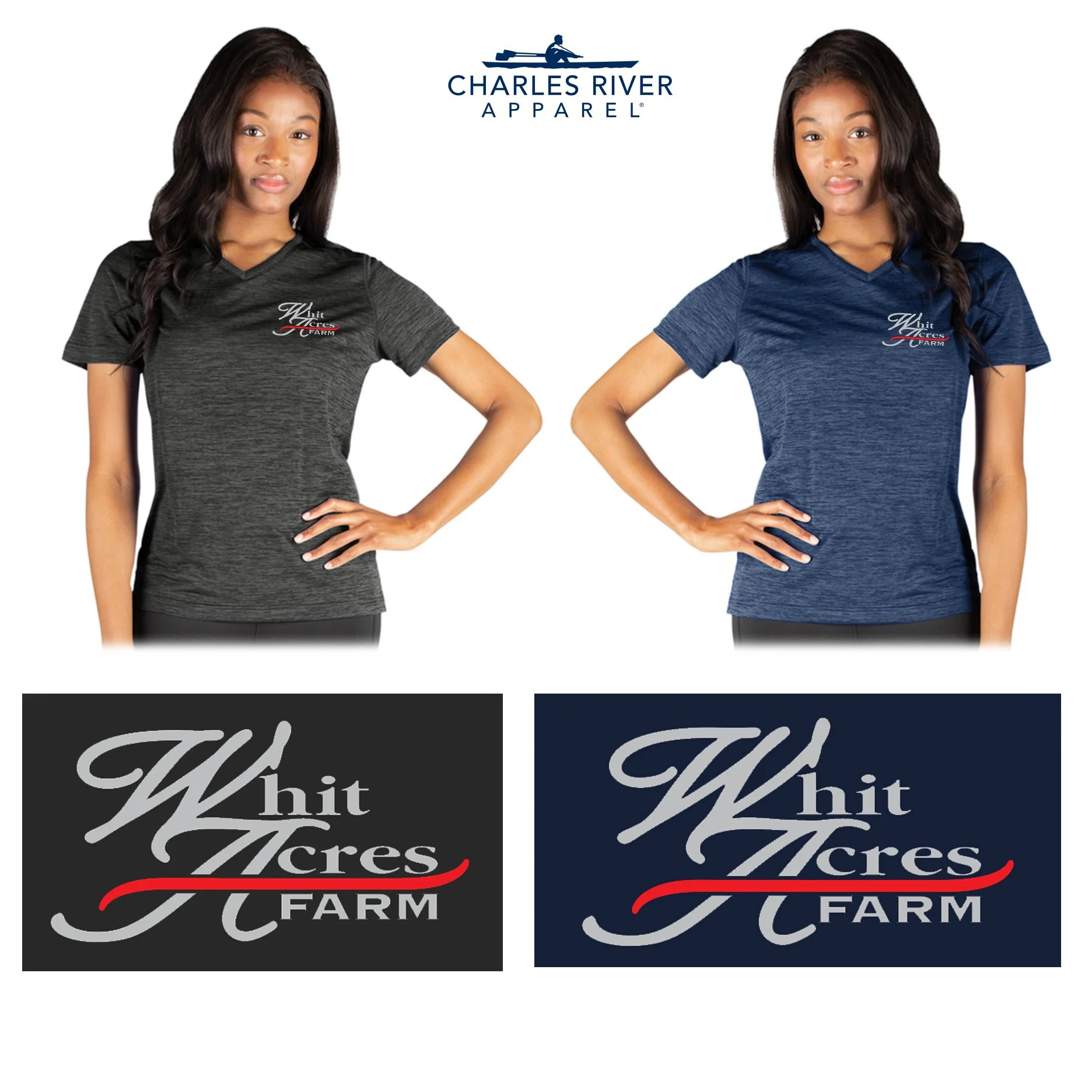 Whit Acres Farm Charles River Women’s Space Dye Performance Tee, Ladies Fit, #2764