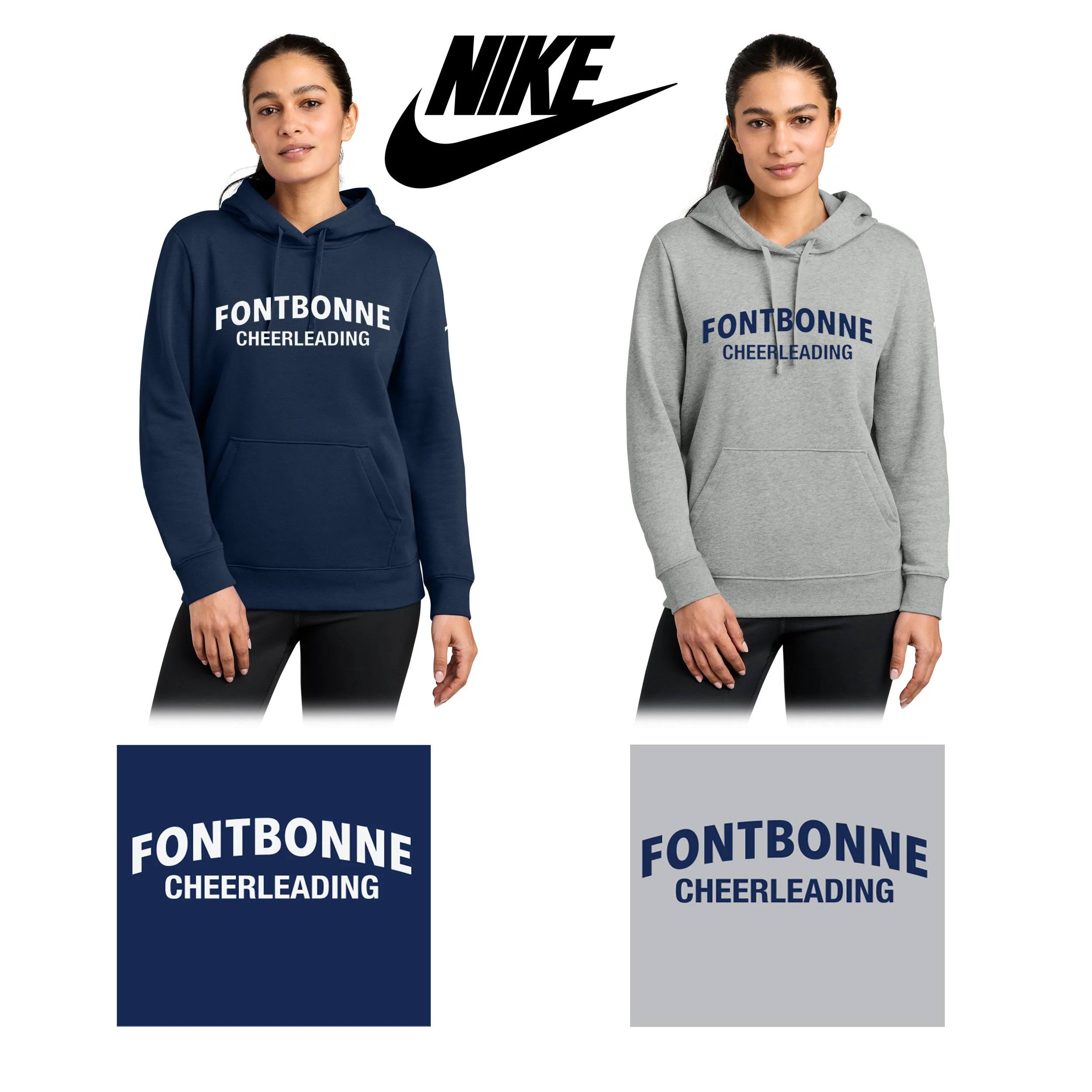 Fontbonne Academy Cheerleading Nike Women's Club Fleece Sleeve Swoosh Pullover Hoodie, Women’s Fit, #NKFD9889