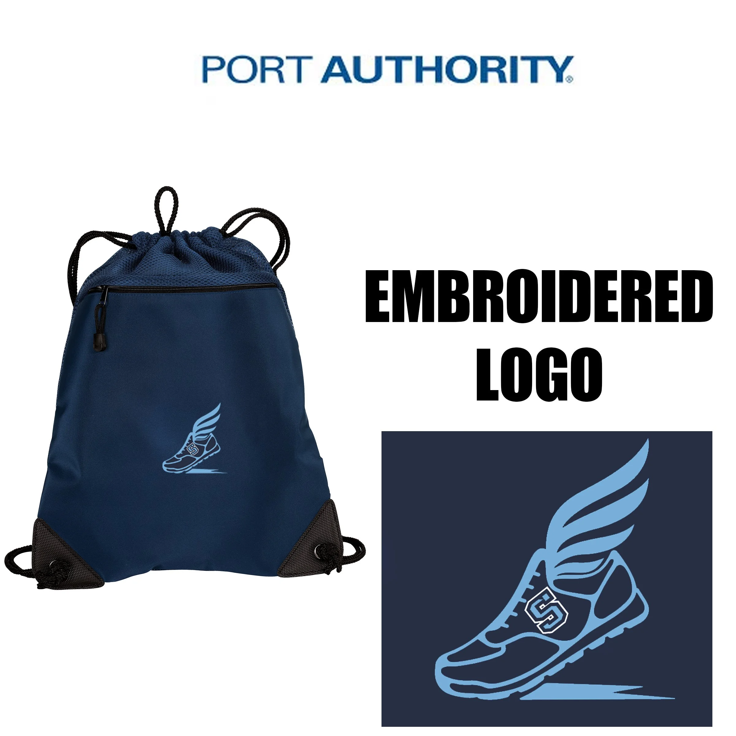 Hurley Middle School Cross Country Port Authority® Cinch Pack with Mesh Trim, Navy, #BG810