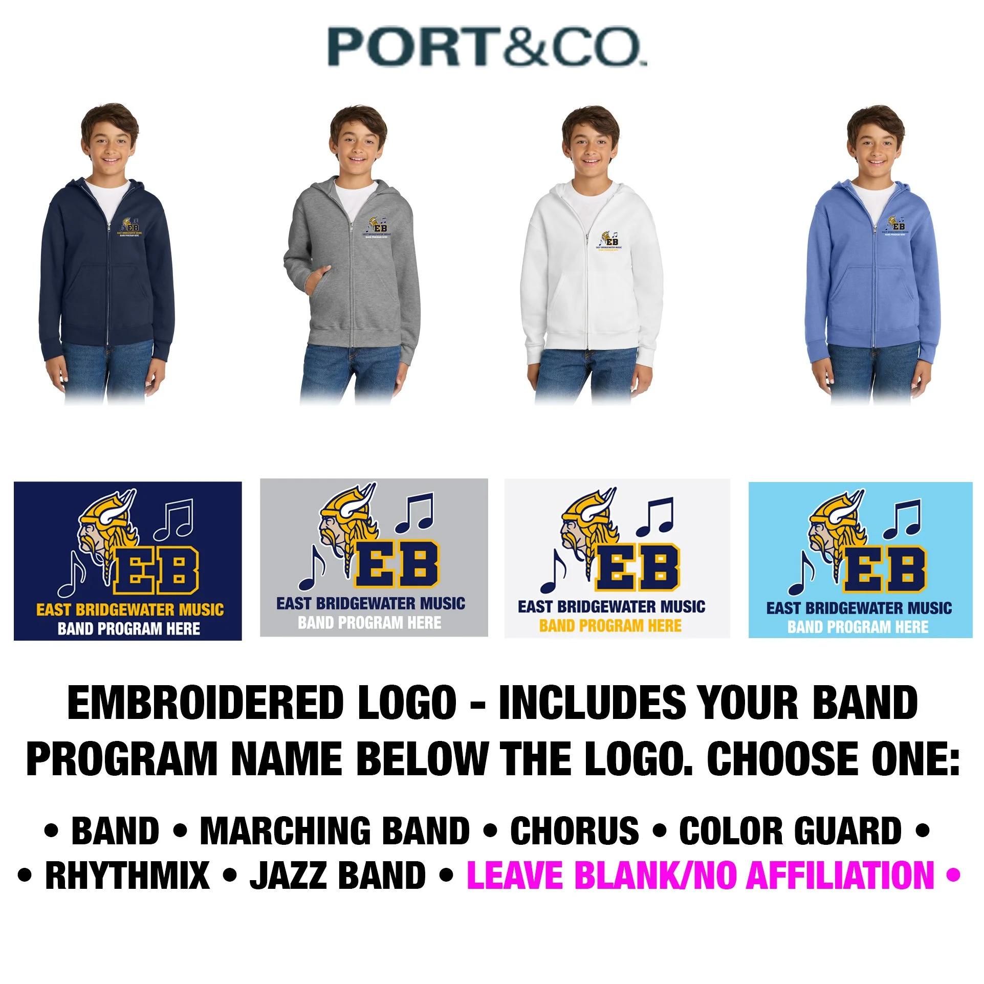 East Bridgewater Music Parents Association Port & Co™ Youth Core Fleece Full-Zip Hooded Sweatshirt #PC90YZH