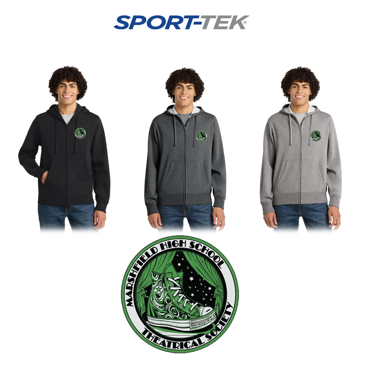Marshfield High School Theatrical Society Sport-Tek® Full-Zip Hooded Sweatshirt, Adult Unisex/Men’s Fit, ST258
