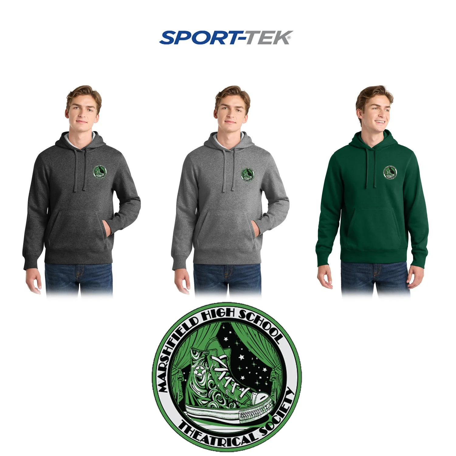 Marshfield High School Theatrical Society Sport-Tek® Pullover Hooded Sweatshirt, Adult Unisex/Men’s Fit, #ST254