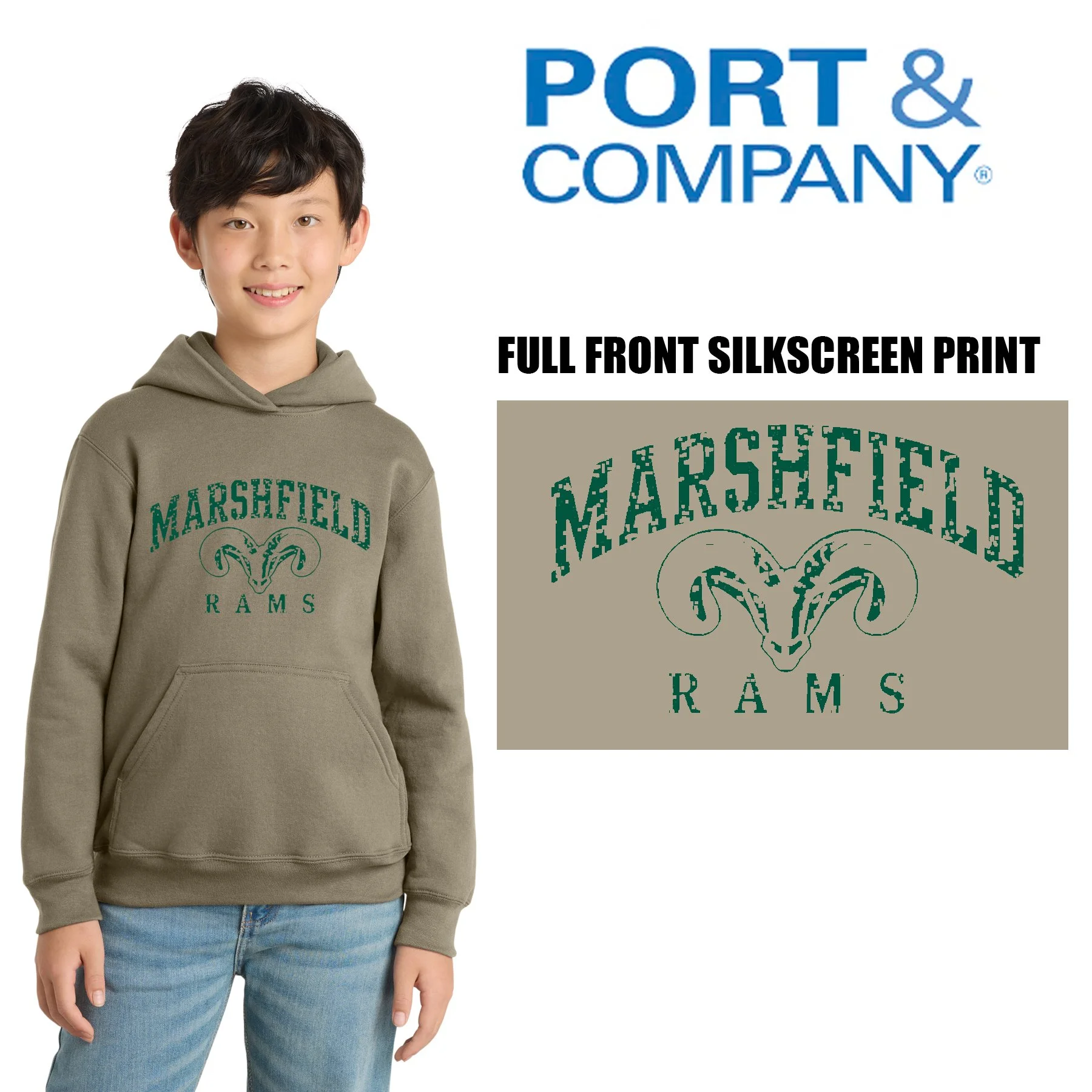 Furnace Brook Middle School Apparel Port & Co® Youth Core Fleece Pullover Hooded Sweatshirt, VINTAGE,Youth Unisex fit, #PC78YH
