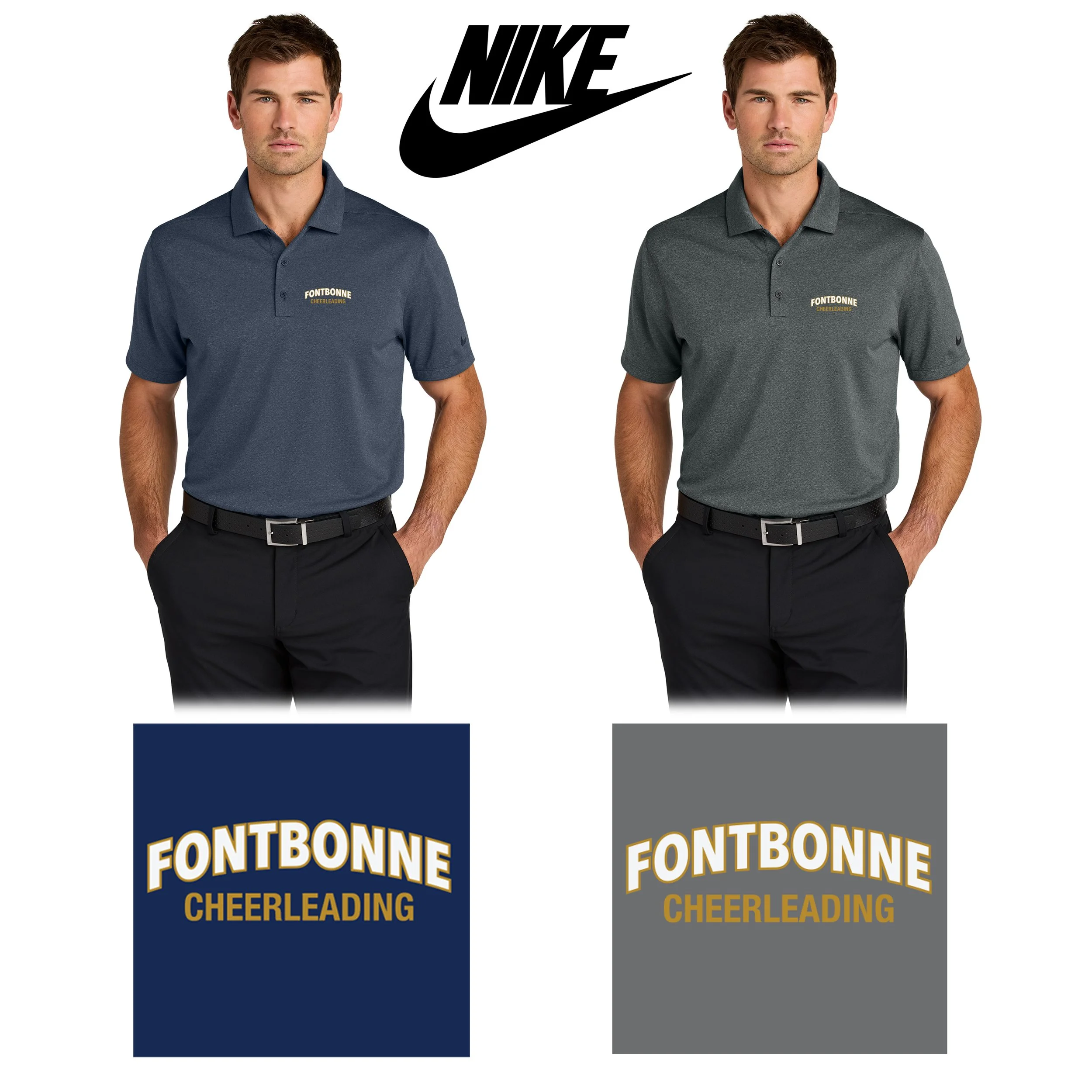 Fontbonne Academy Cheerleading Nike Dri-FIT Smooth Heather Polo, Men’s Fit, Embroidered, #NKFQ4794