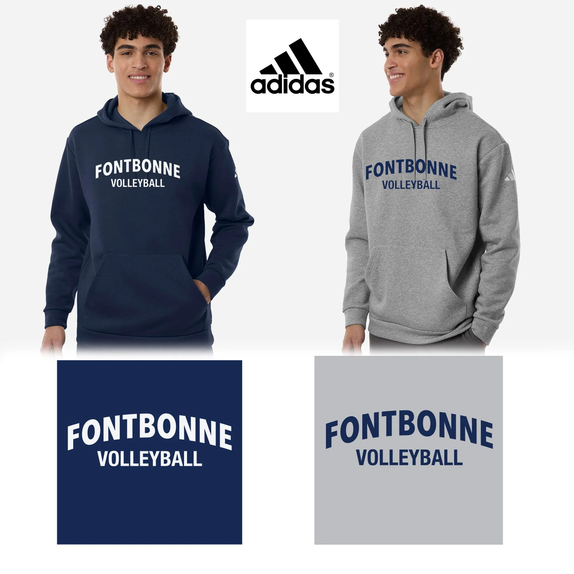 Fontbonne Academy Volleyball Adidas Men’s Fleece Hooded Sweatshirt, Men’s/Adult Unisex Fit, #AT203
