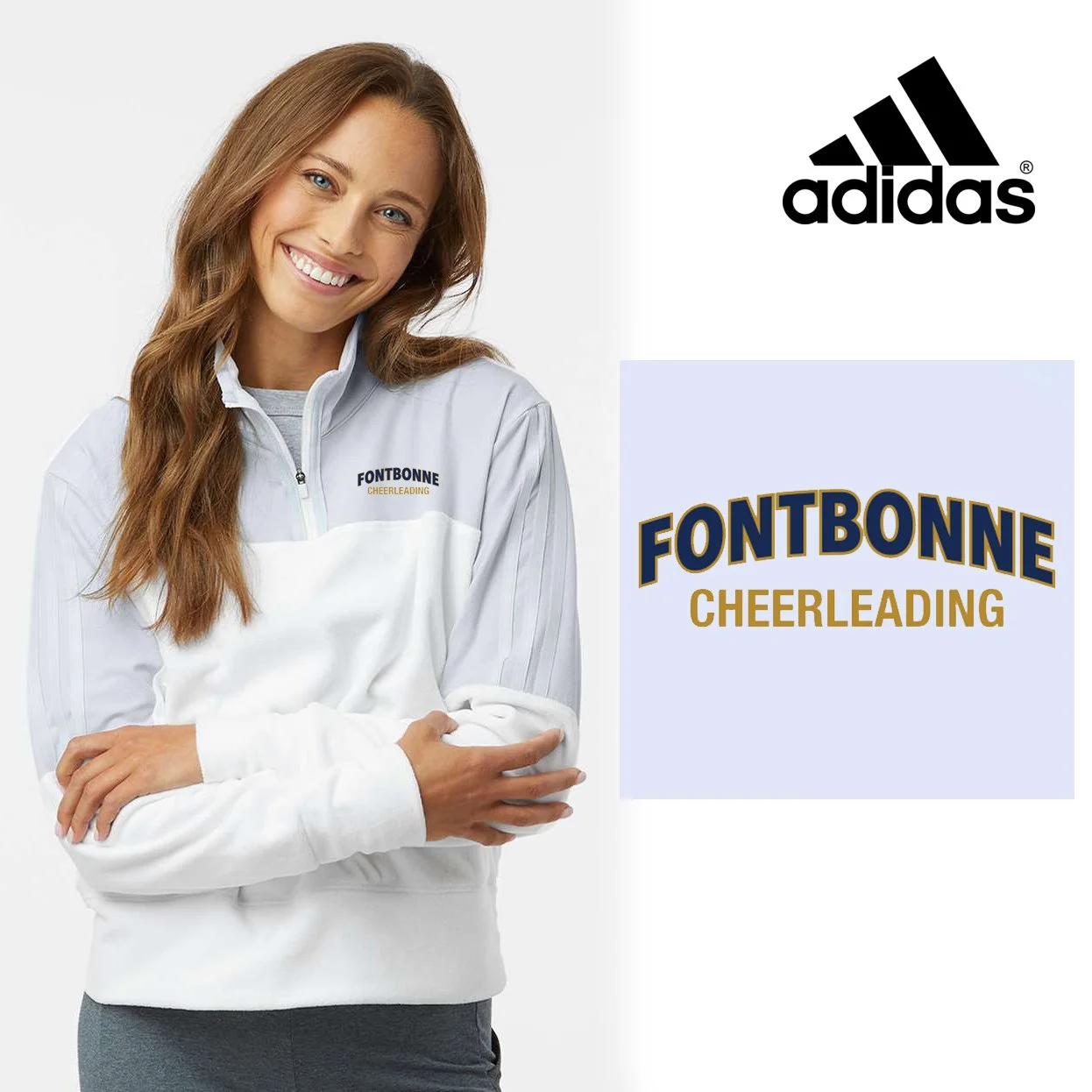 Fontbonne Academy Cheerleading Adidas Women's Fleece Quarter-Zip Pullover, Women’s Fit, #A601