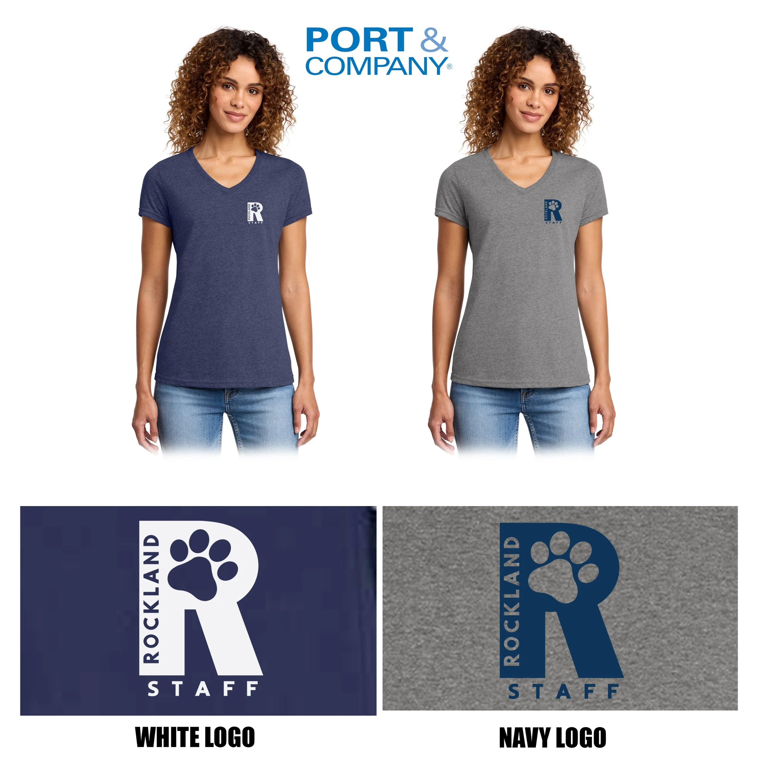 Rockland Staff Apparel RMS Sunshine (John W. Rogers Middle School) Port & Co® Women's Fan Favorite® Blend V-Neck Tee, Women’s Fit, #LPC455V