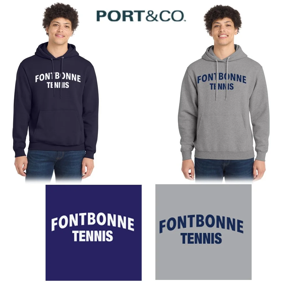Fontbonne Academy Tennis Port & Co™ Core Fleece Pullover Hooded Sweatshirt, Men’s/Adult Unisex Fit, #PC78H