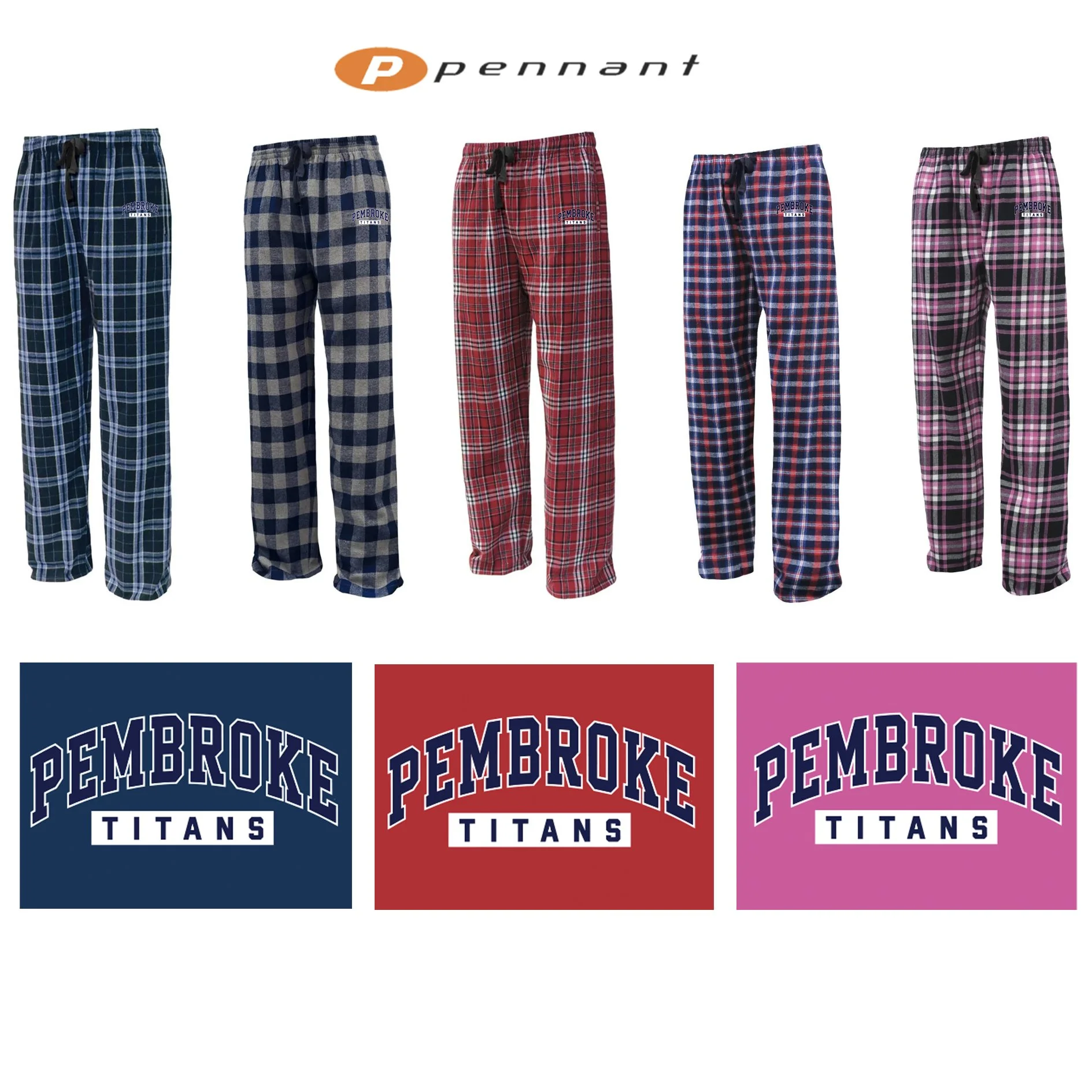 Bryantville Elementary School Pennant Brand Adult Flannel Pant, Embroidered, Adult Unisex/men’s  Fit, #FLNP