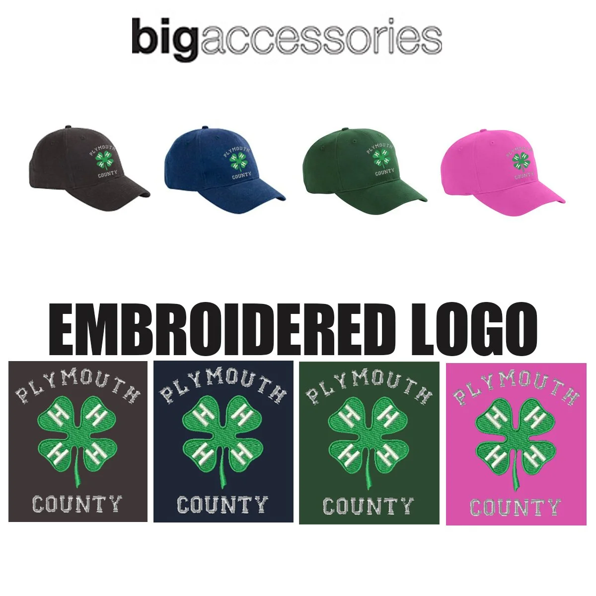 Plymouth County 4-H Swag Big Accessories Brushed Twill Structured Cap, Adult, #BX002