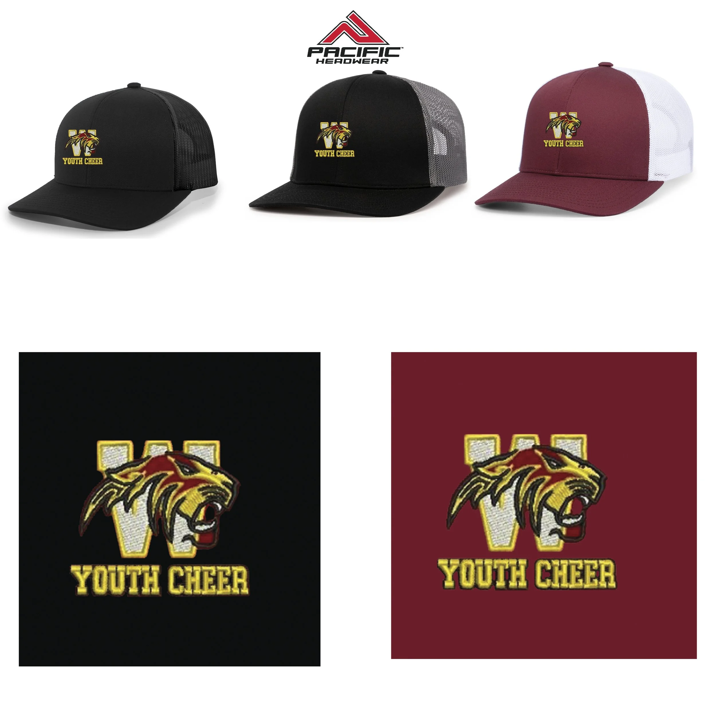 Weymouth Youth Cheer Pacific Headwear Trucker Snapback Cap, #104C