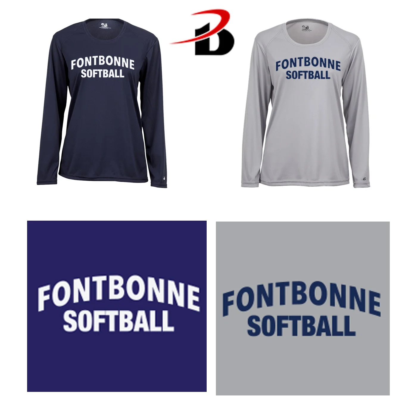 Fontbonne Academy Softball Badger Brand B-Core Women’s Performance Material Long Sleeve Tee, Women’s Fit, #416400