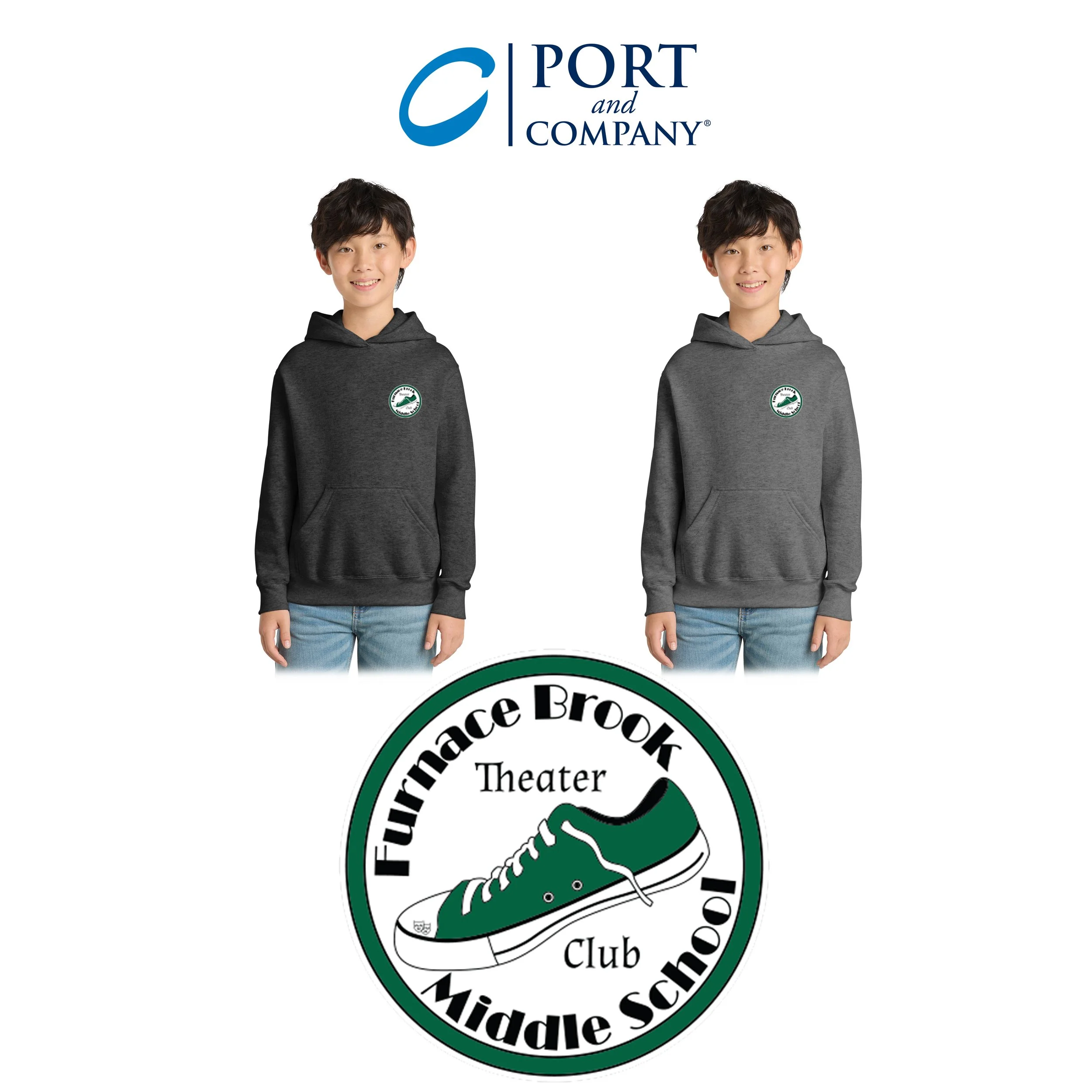 Furnace Brook Middle School Theater Club Port & Co™ Youth Core Fleece Pullover Hooded Sweatshirt, Youth Unisex Fit, #PC90YH