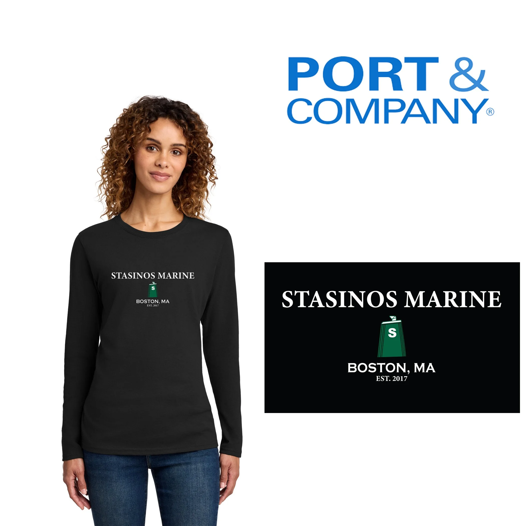 Stasinos Marine Port & Co™ Women's Long Sleeve Core Cotton Tee, BOSTON, MA EST. 2017 Edition, Woman’s Fit, #LPC54LS