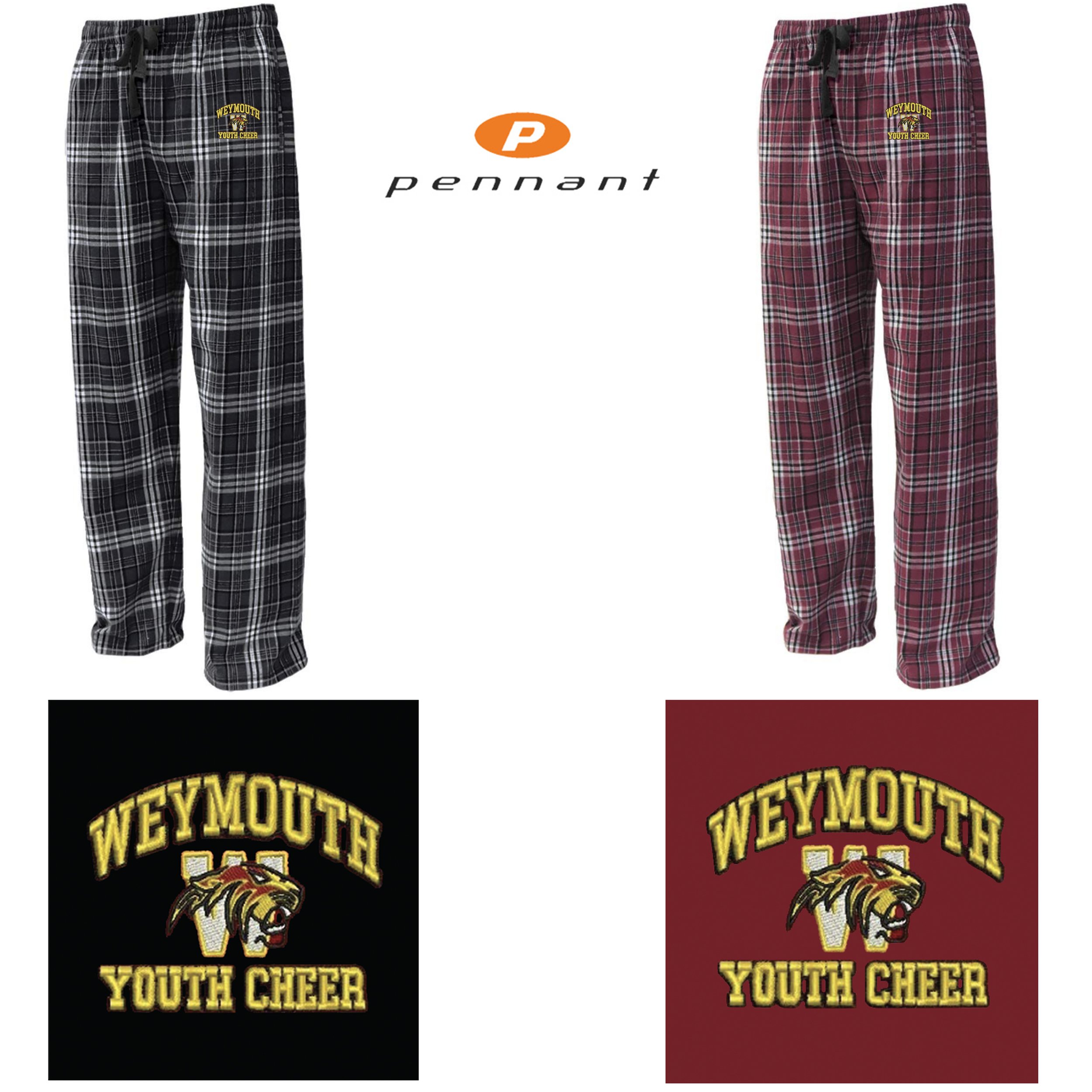 Weymouth Youth Cheer Pennant Brand FLNP Adult Flannel Pant, Adult Unisex Fit, #FLNP