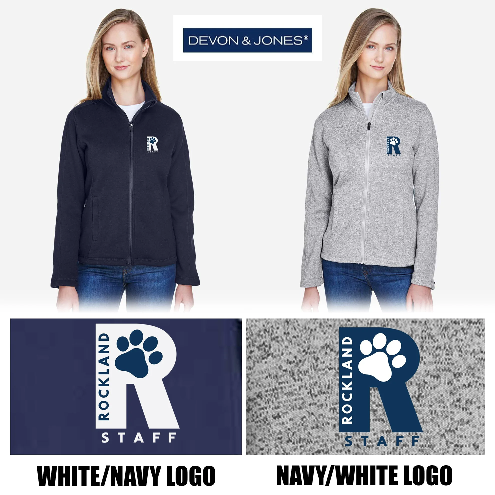 Rockland Staff Apparel RMS Sunshine (John W. Rogers Middle School) Devon & Jones Women's Bristol Full-Zip Sweater Fleece Jacket, Women’s Fit, #DG793W