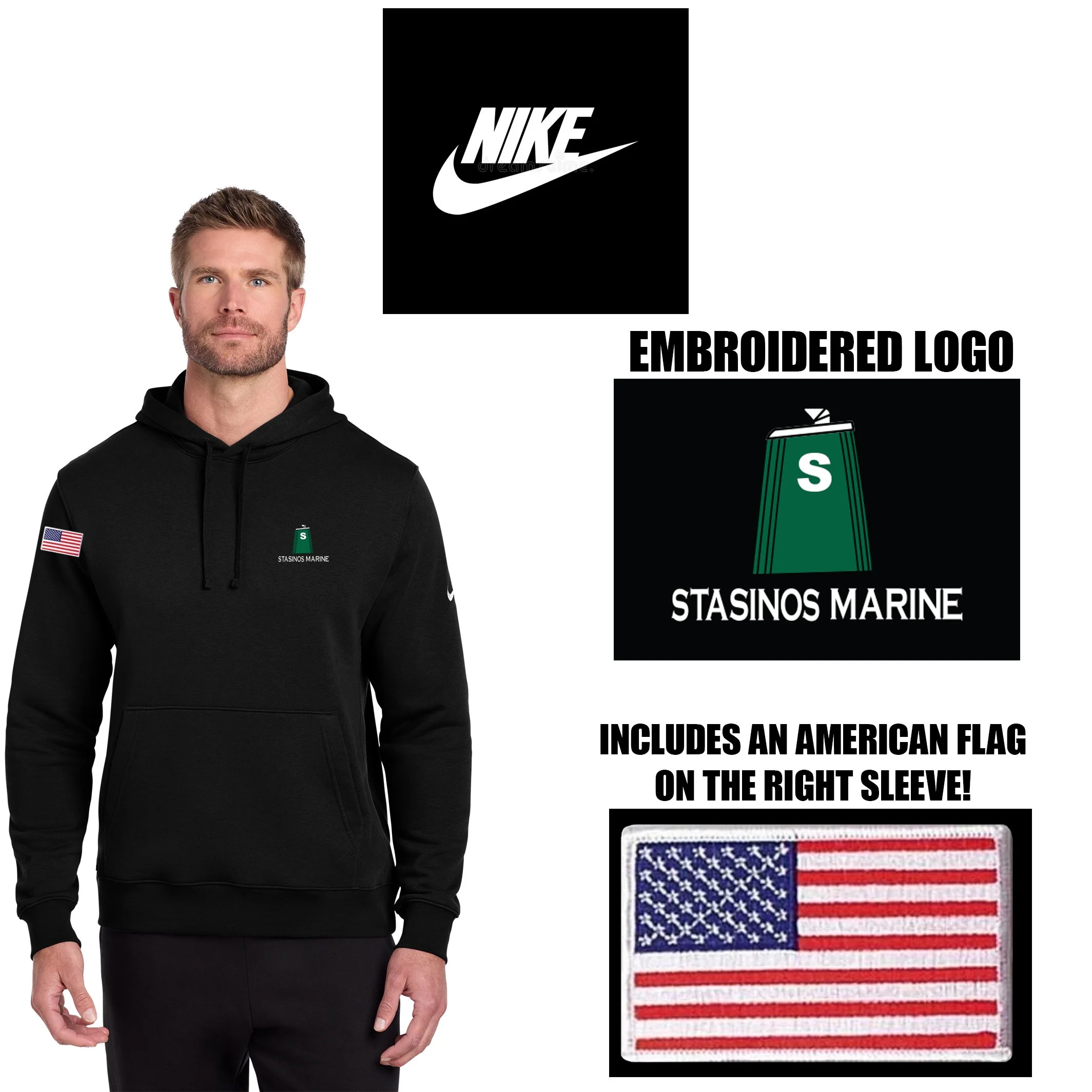Stasinos Marine Nike Club Fleece Sleeve Swoosh Pullover Hoodie, Adult Unisex/Men’s Fit, NKDR1499