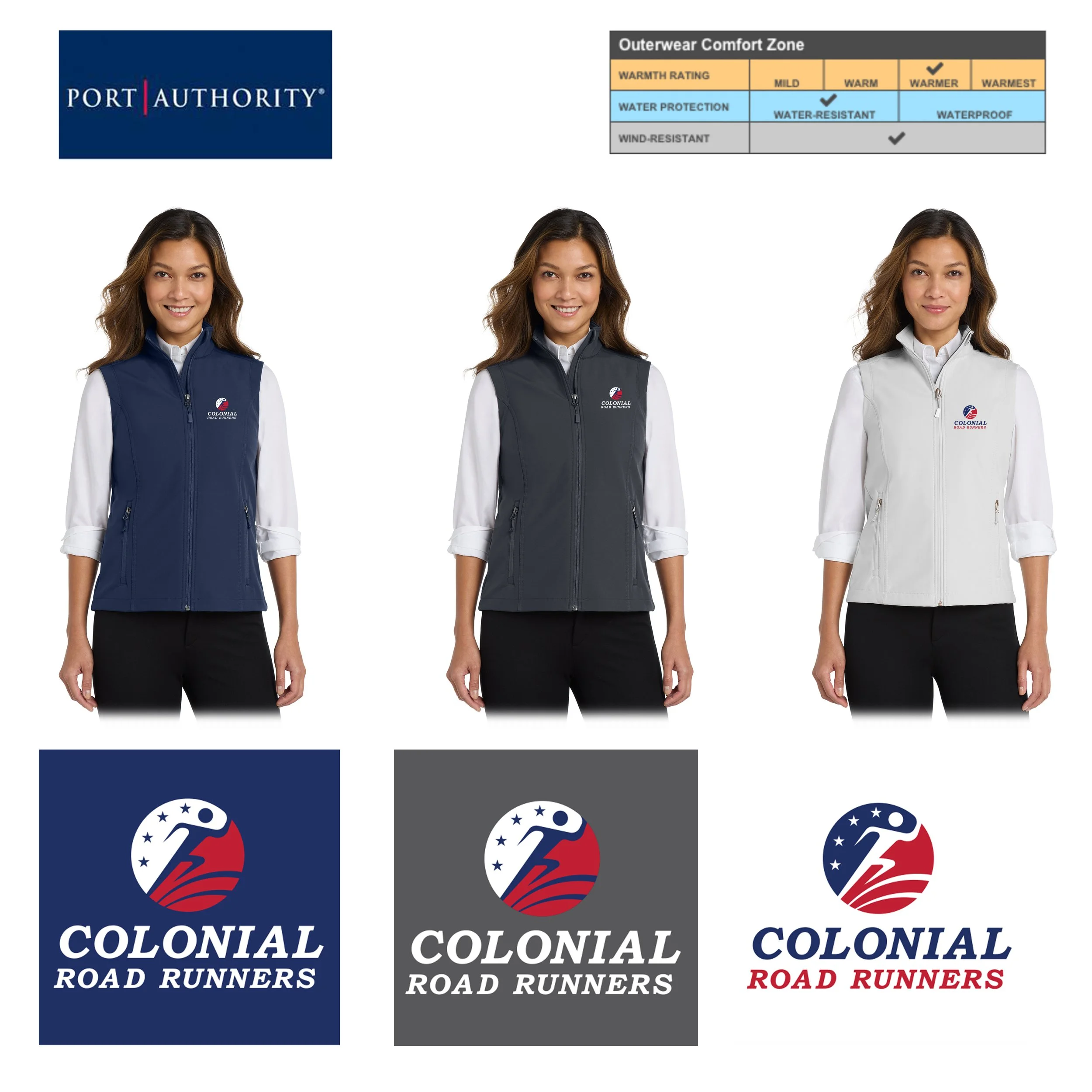 Colonial Road Runners Port Authority® Women's Core Soft Shell Vest, Women’s Fit, #L325