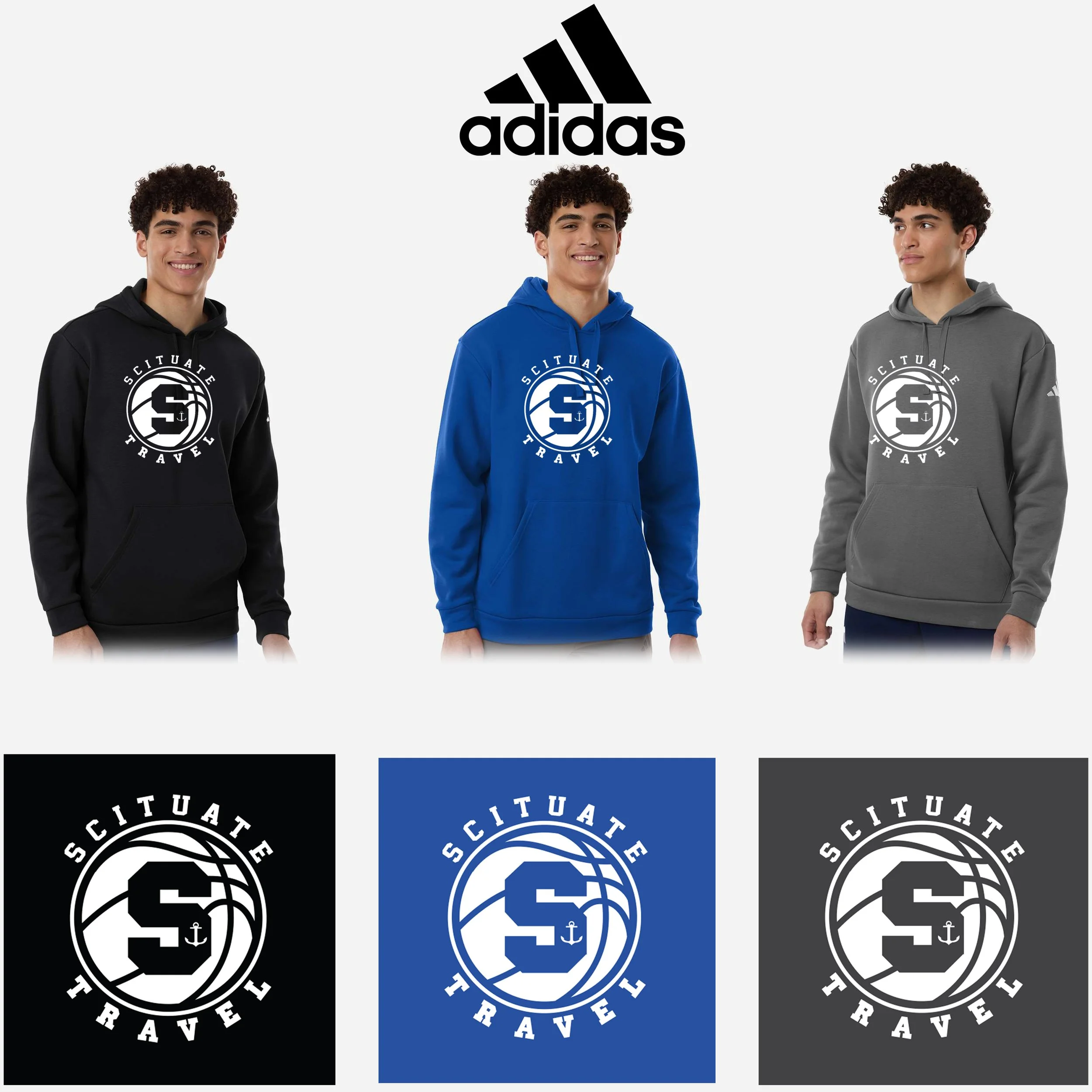Scituate Basketball Association Adidas Men's Fleece Hooded Sweatshirt, Adult Unisex/Men’s Fit, #AT203