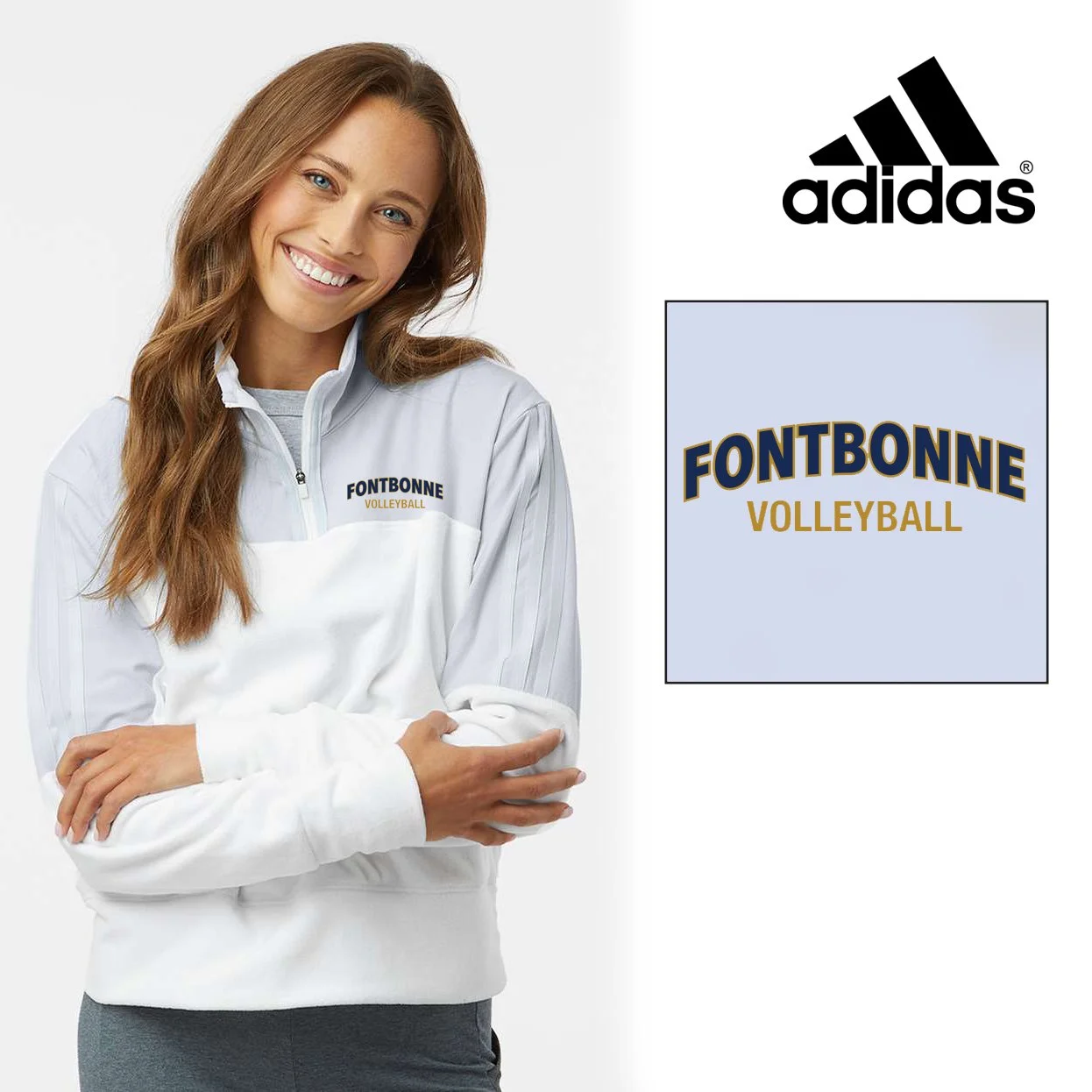 Fontbonne Academy Volleyball Adidas Women's Fleece Quarter-Zip Pullover, Women’s Fit, #A601