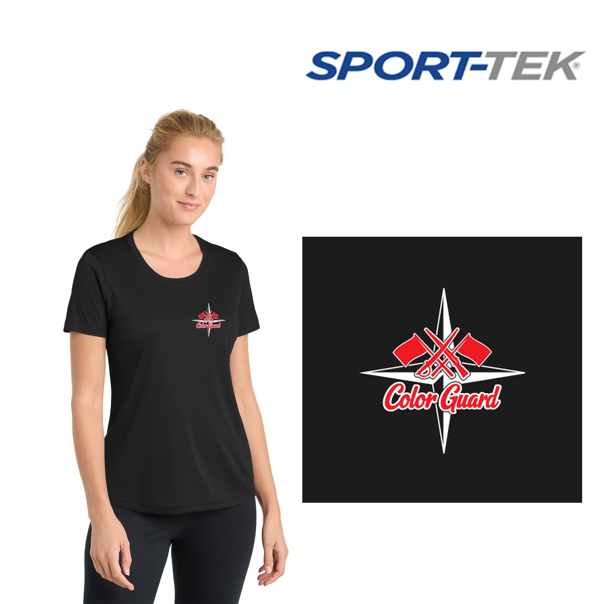 North Star Drum & Bugle Corps Sport-Tek® Women's PosiCharge® Competitor™ Tee, COLOR GUARD LOGO, Women’s Fit, #LST350