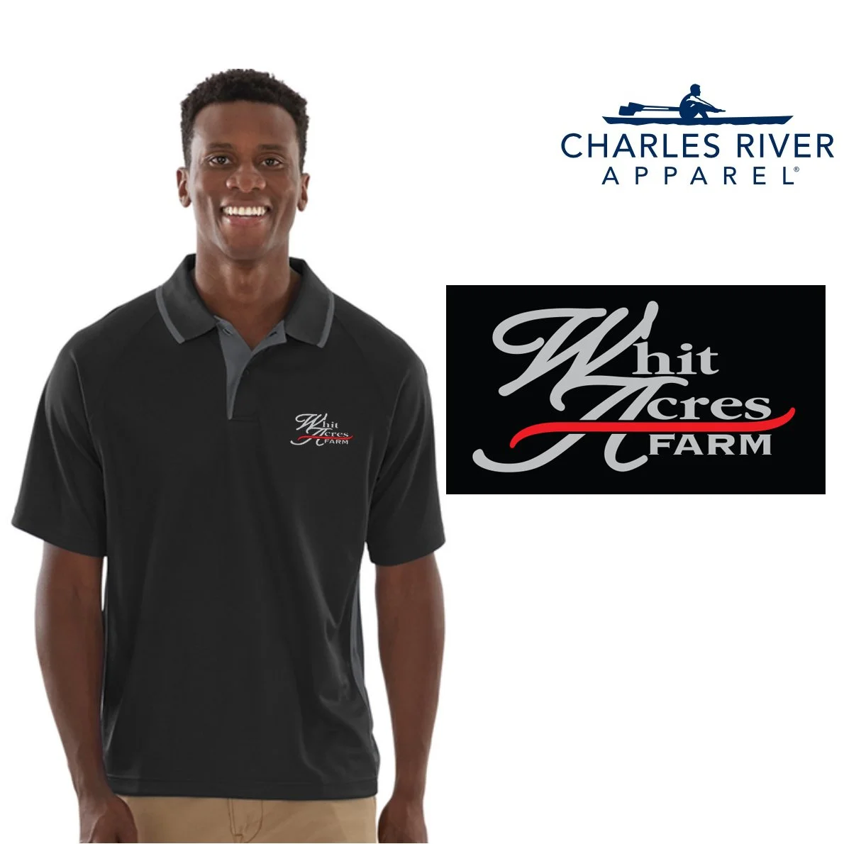 Whit Acres Farm Charles River Men’s Color Blocked Wicking Polo, Men’s Fit, #3810