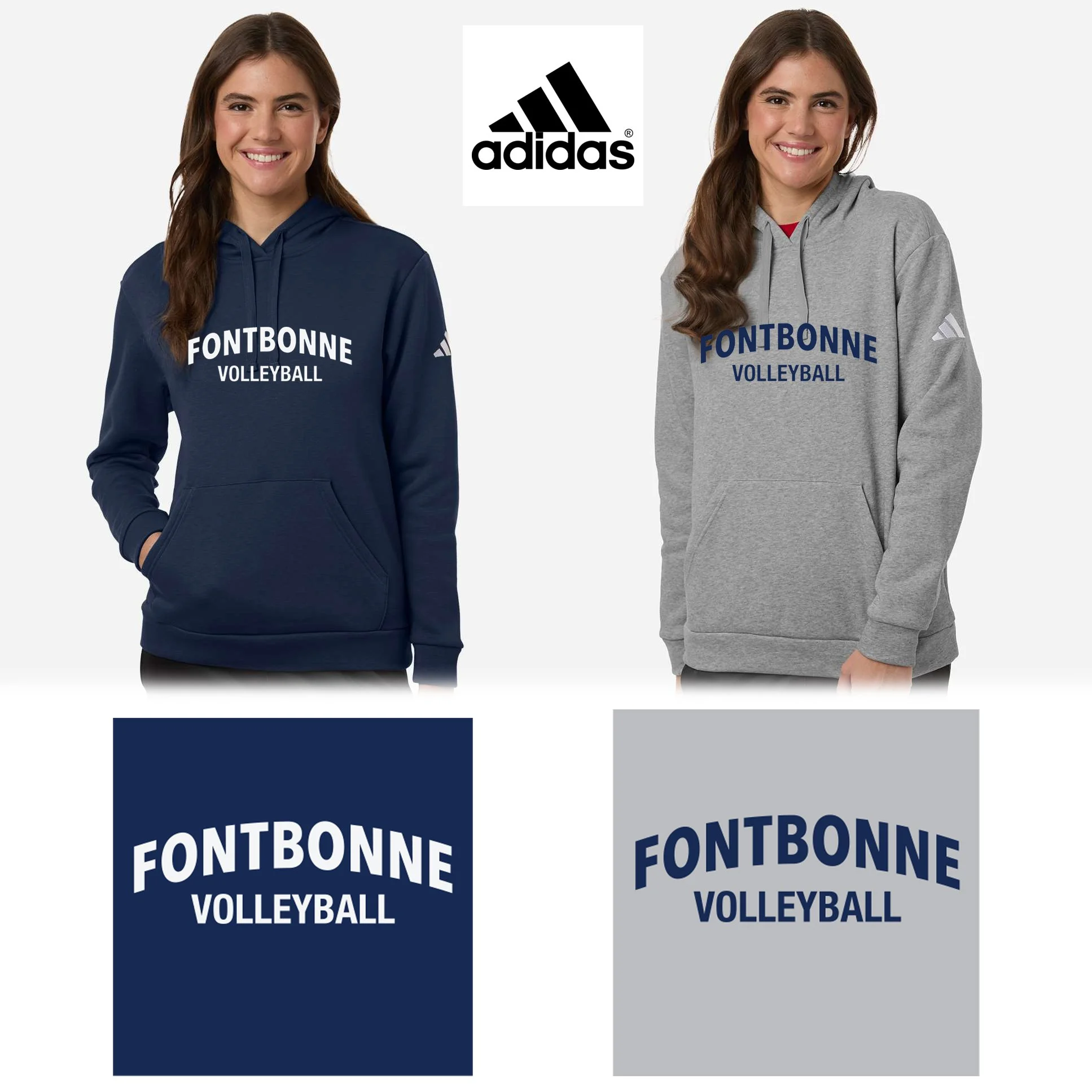 Fontbonne Academy Volleyball Adidas Women's Fleece Hooded Sweatshirt, Women’s Fit, #AT204