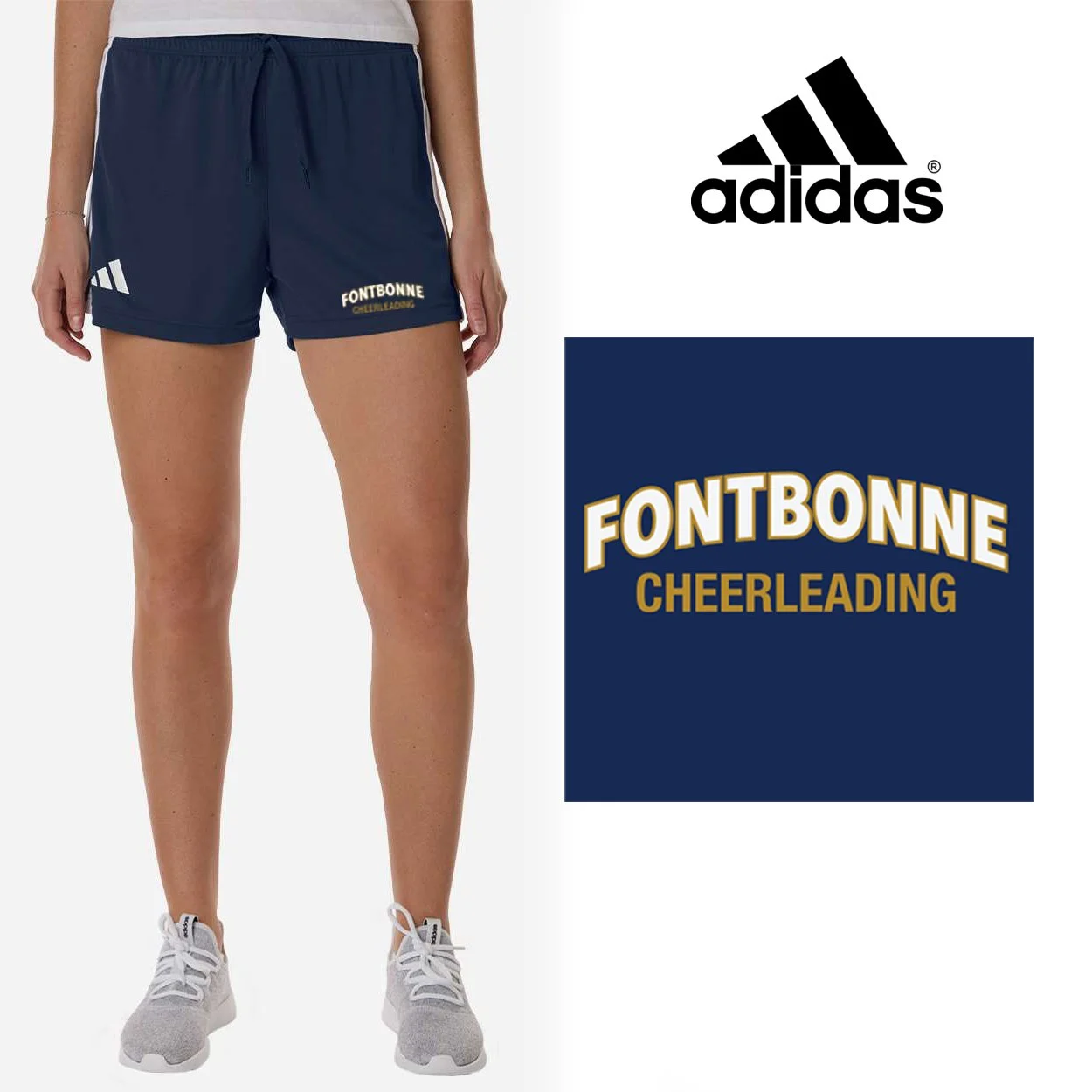 Fontbonne Academy Cheerleading Adidas Women's 3-Stripes 3" Shorts, Women’s Fit, #AT301