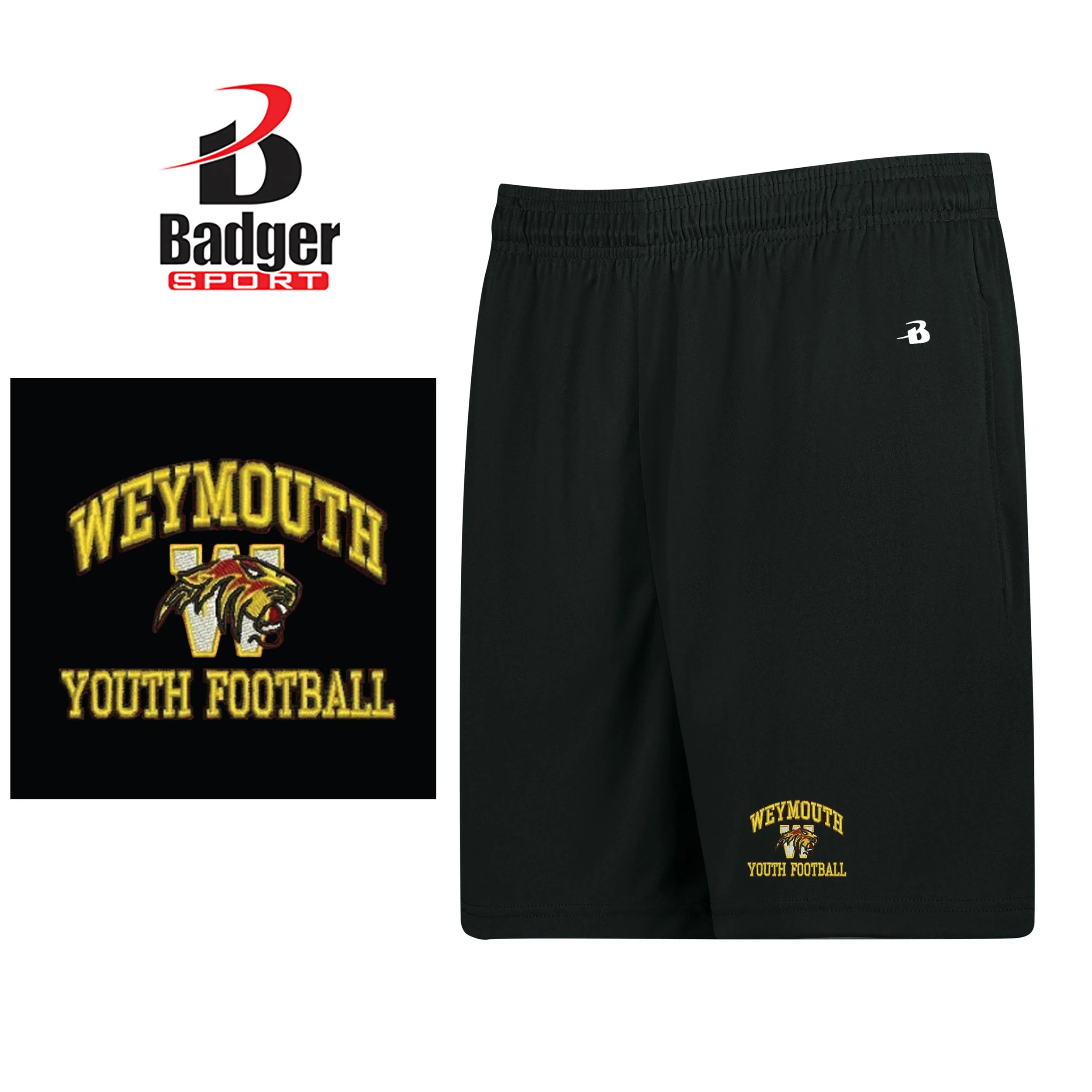 Weymouth Youth Football Badger Sport Youth B-Core Pocketed Shorts, Youth Unisex Fit, #214600