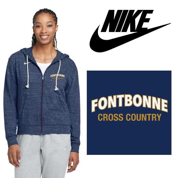Fontbonne Academy Cross Country Nike Women's Gym Vintage Full-Zip Hoodie, Embroidered, Women’s Fit, #CN9402