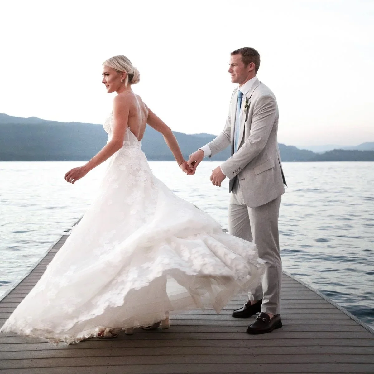 Bride and groom dancing